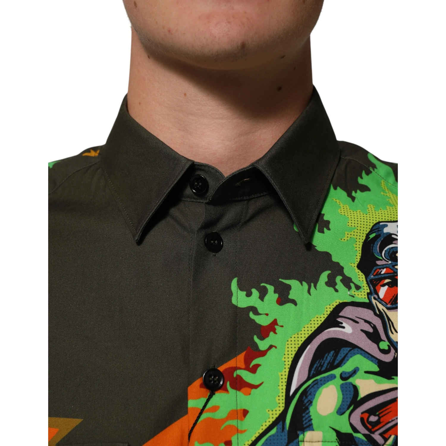 Brown Superhero Print Button Down Shirt