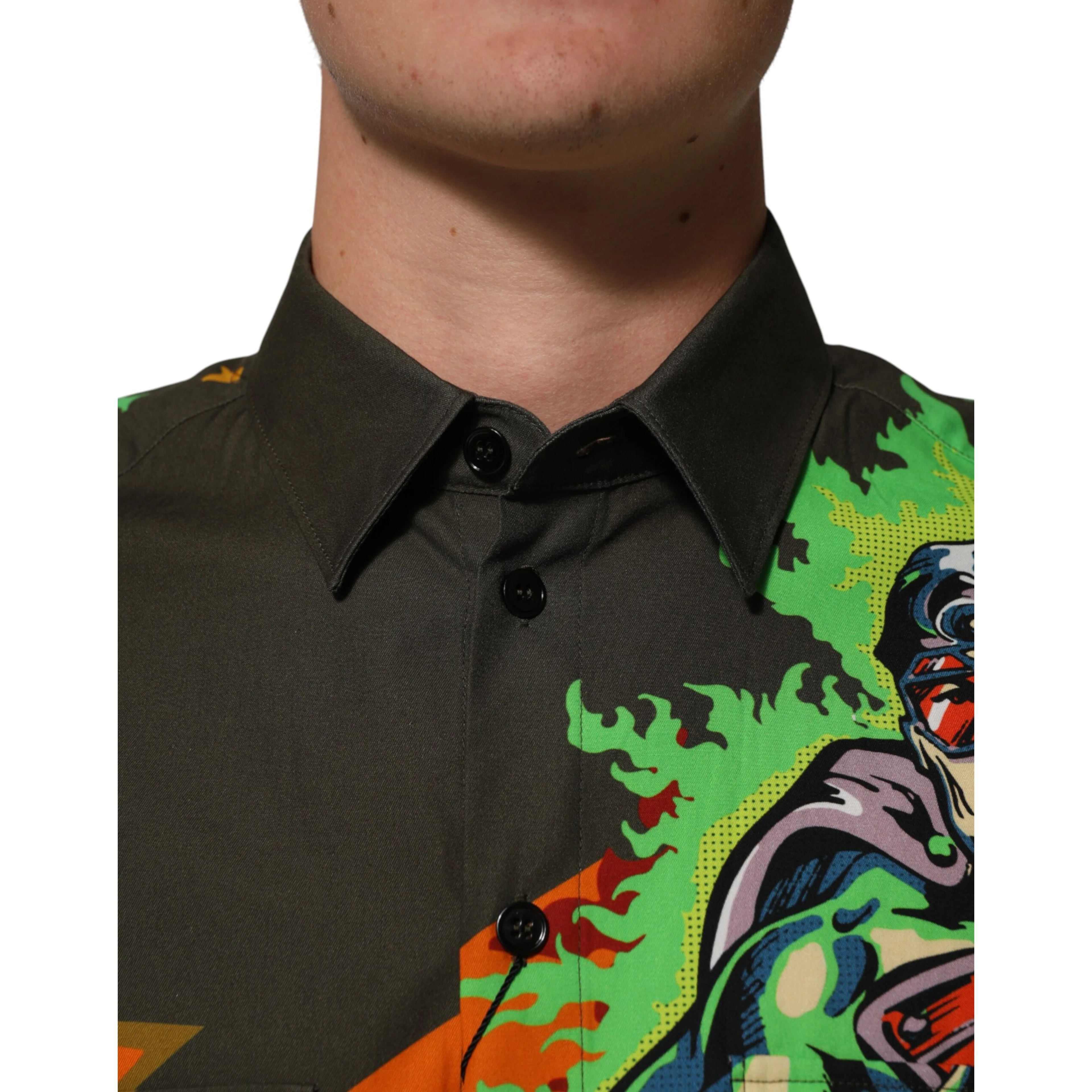 Brown Superhero Print Button Down Shirt