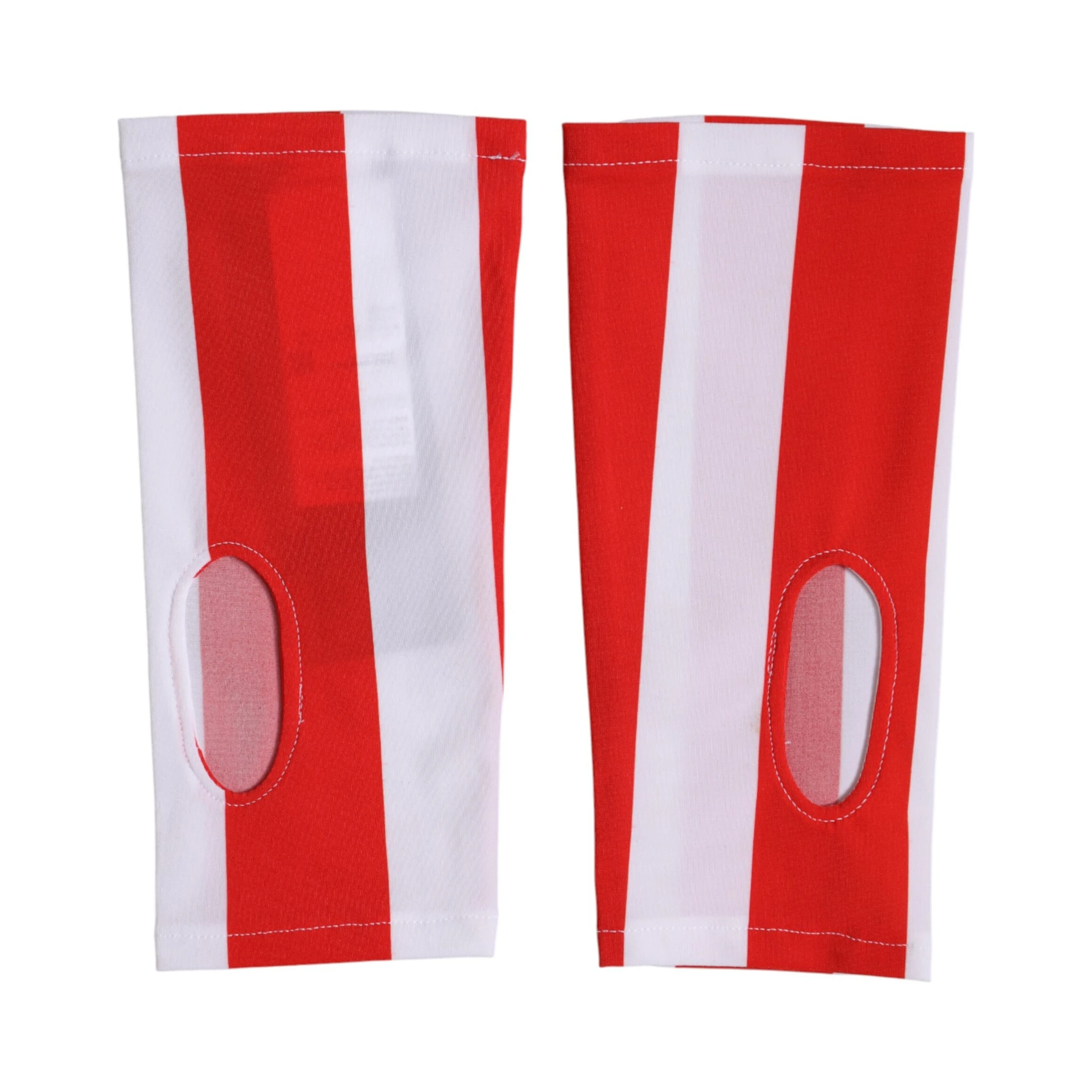 Red White Nylon Fingerless Wrist Length Gloves