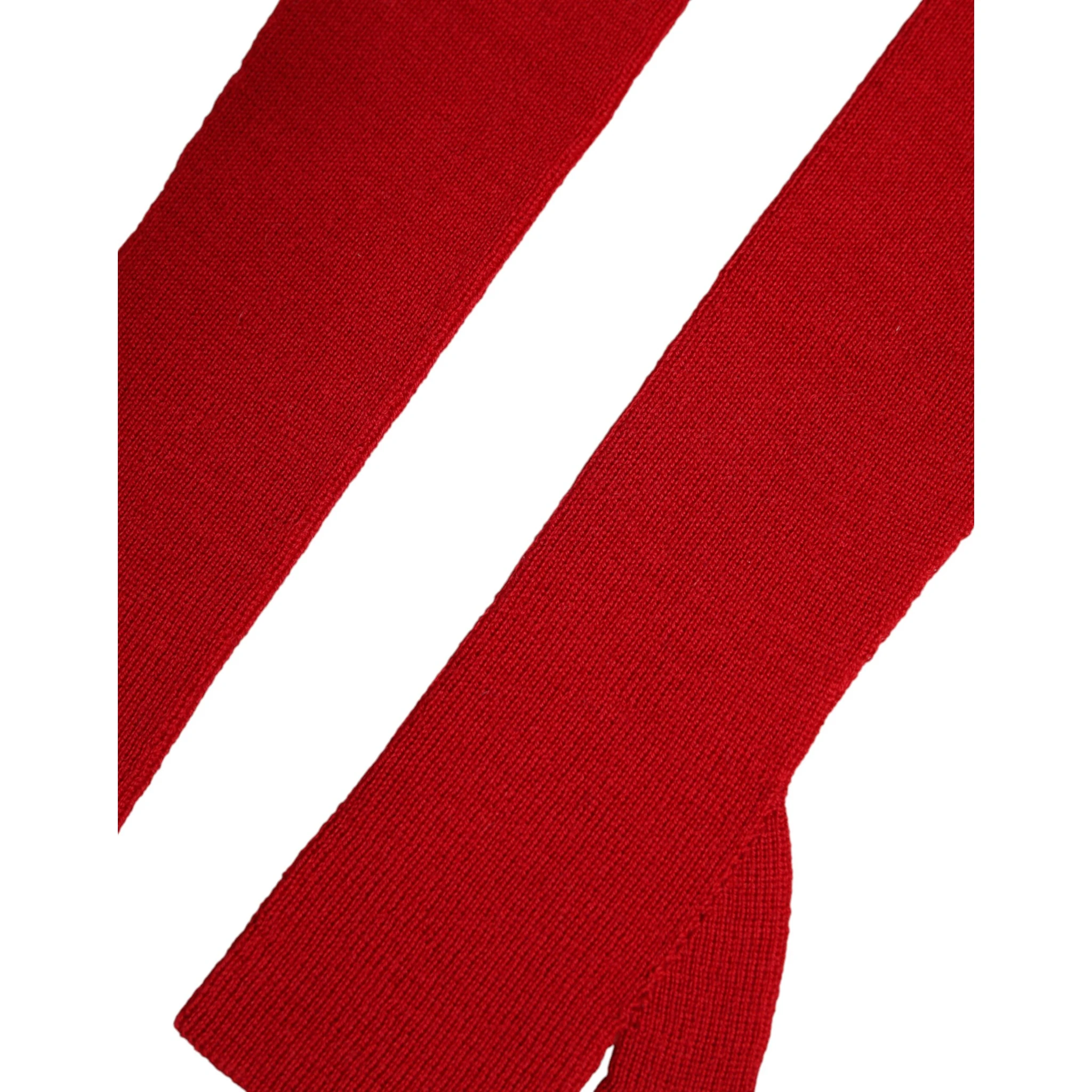 Red Wool Knitted Fingerless Elbow One Length Gloves