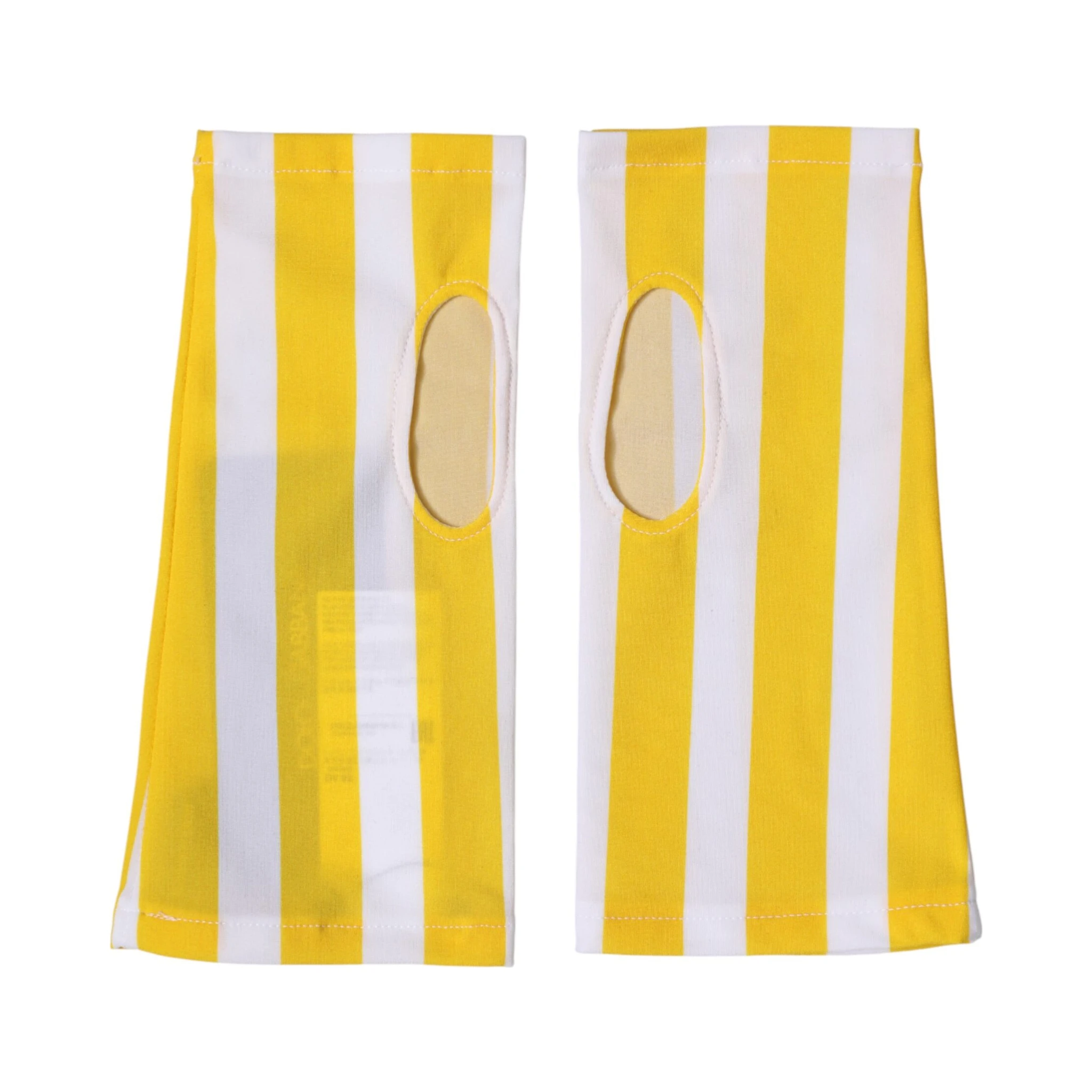 Yellow White Nylon Fingerless Wrist Length Gloves