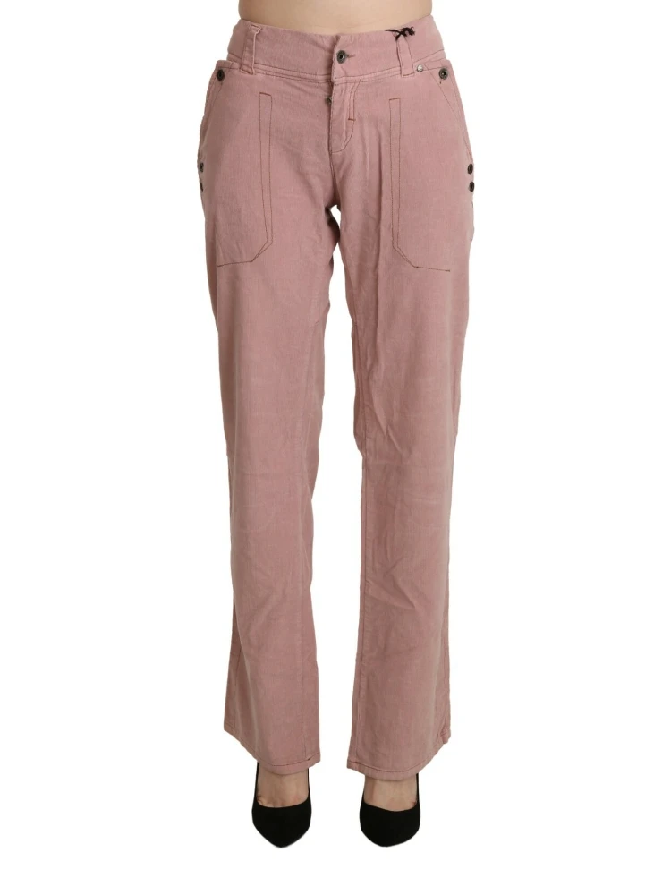 Cotton Pink High Waist Straight Trouser Pants