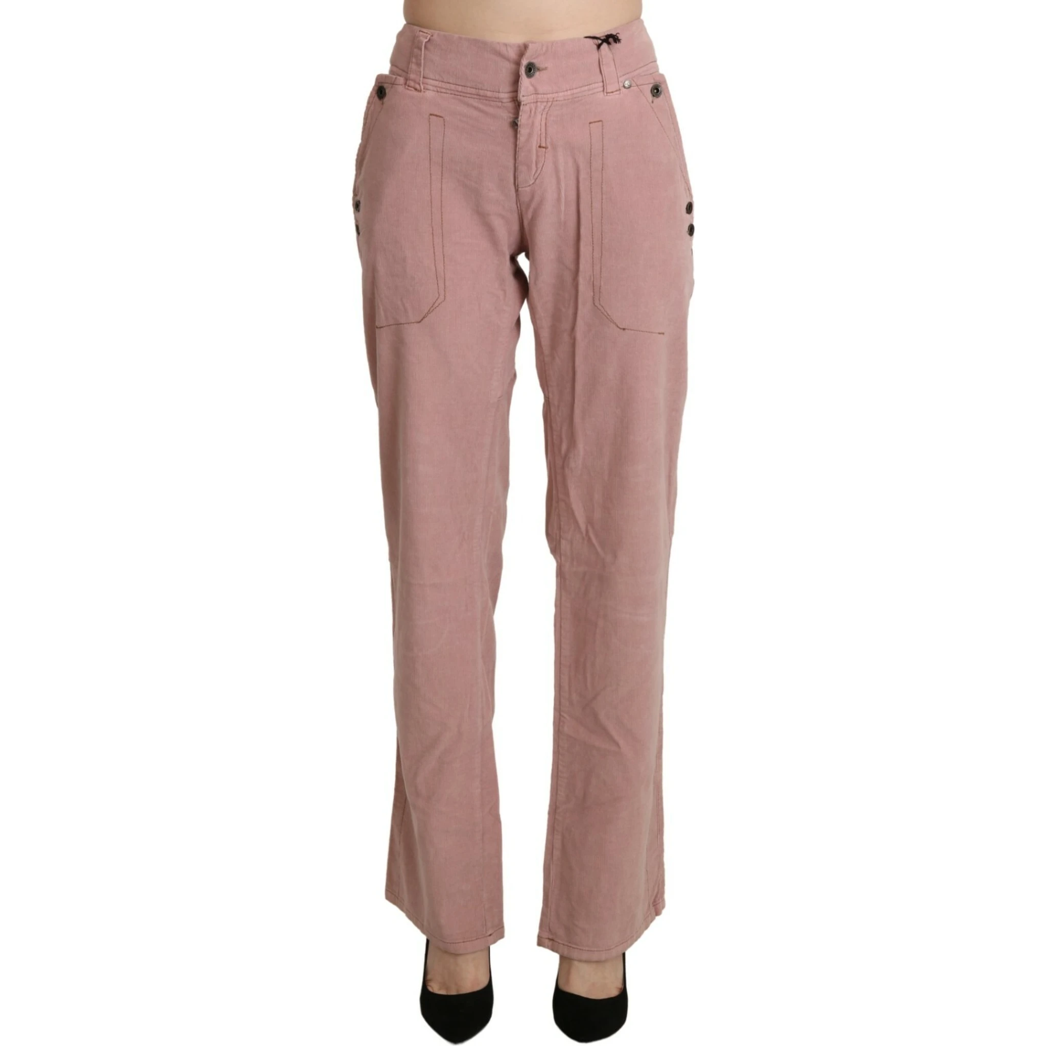Cotton Pink High Waist Straight Trouser Pants