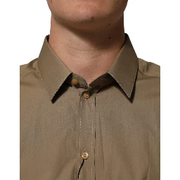 Brown Cotton Collared Men GOLD Dress Shirt