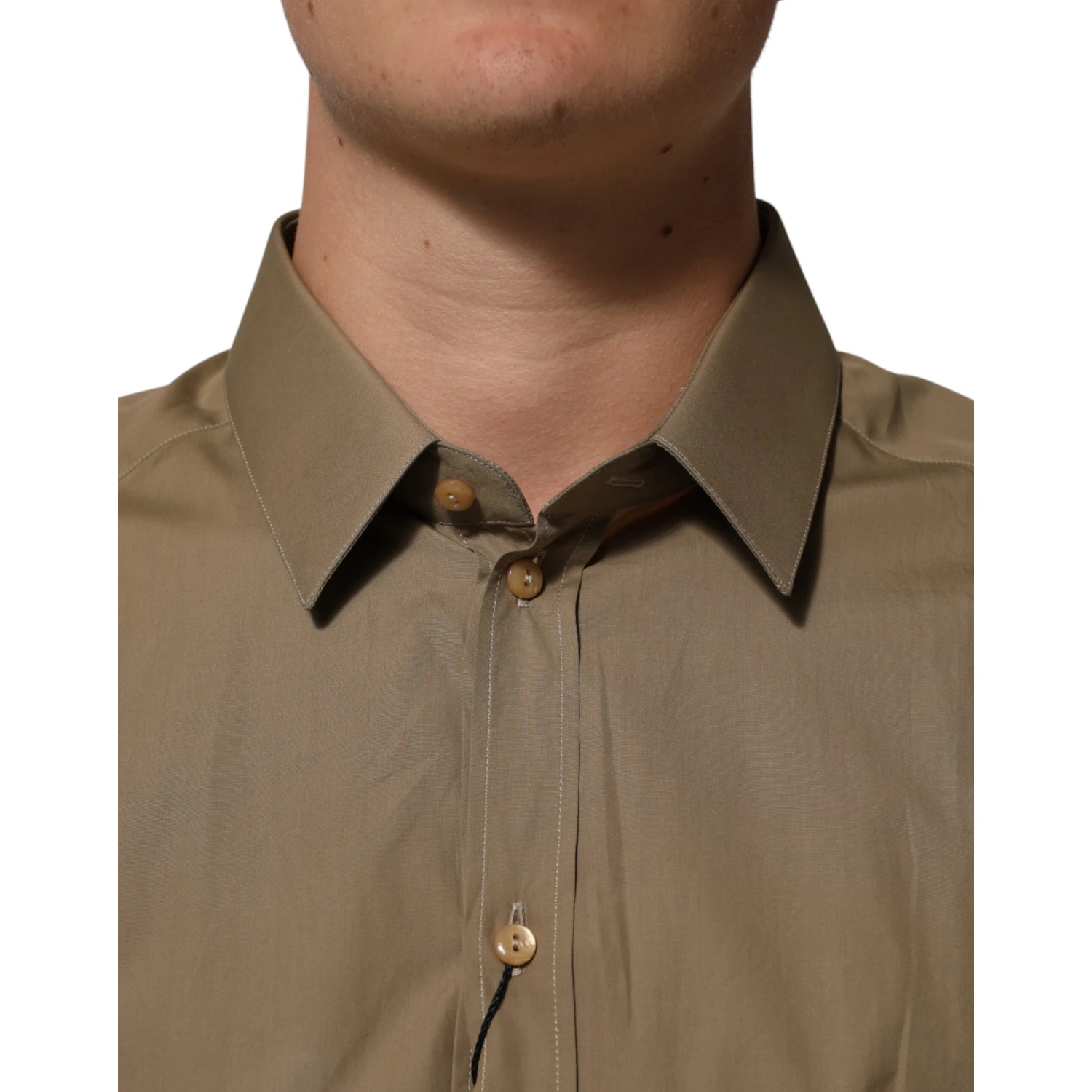 Brown Cotton Collared Men GOLD Dress Shirt