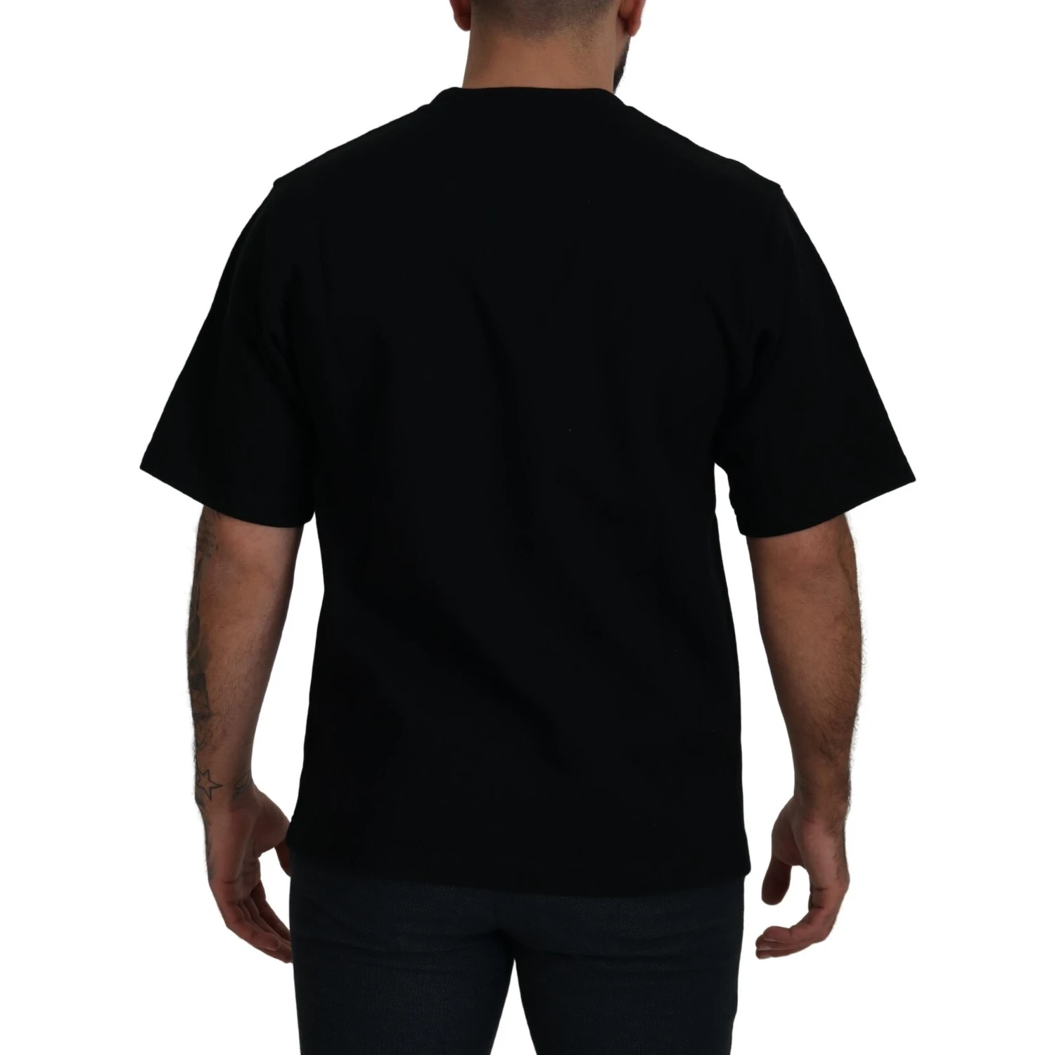 Cotton Black Printed Crewneck Tee T-shirt