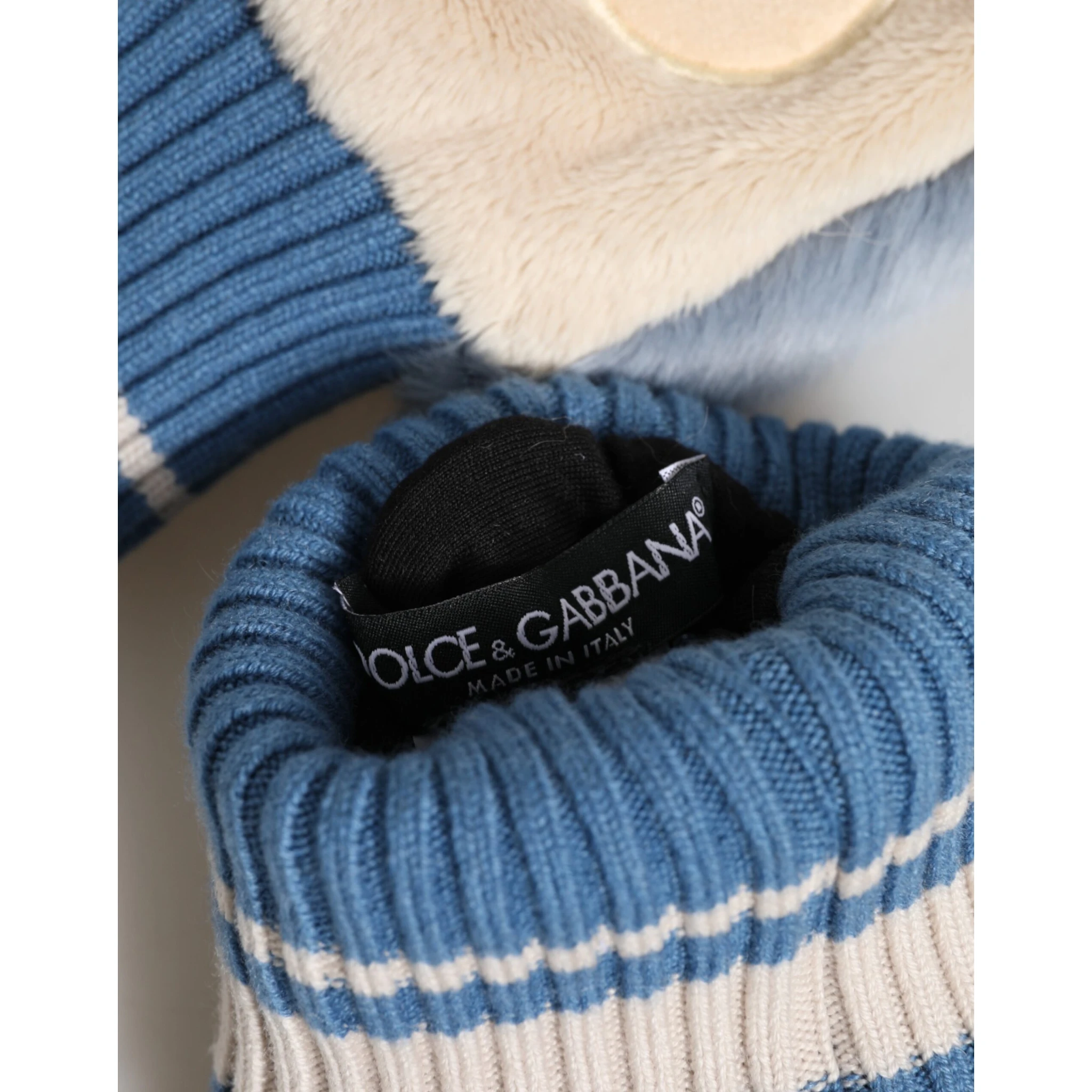 Blue Acrylic Knitted Fur Wrist Mitten Gloves