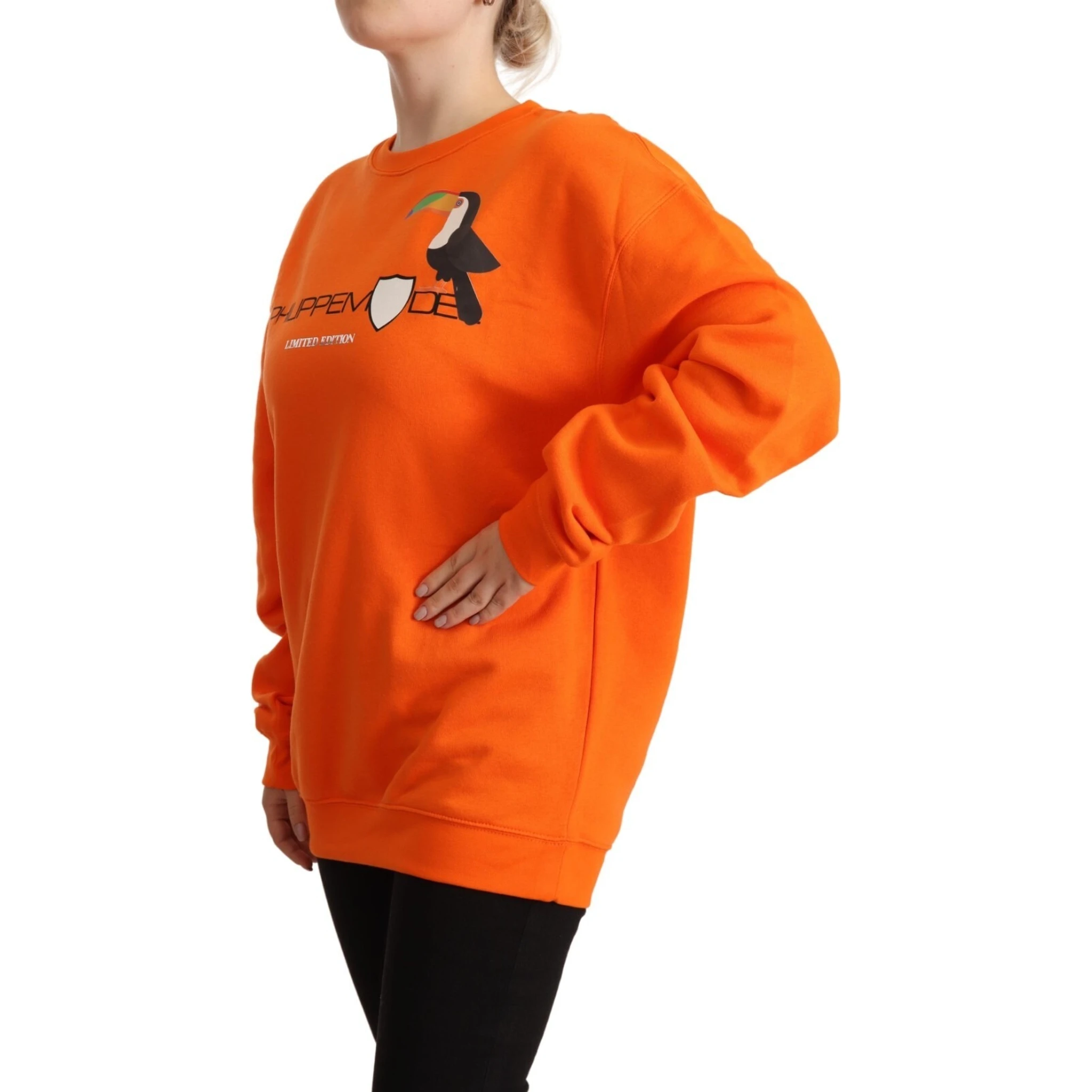 Orange Printed Long Sleeves Pullover Sweater