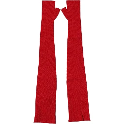 Red Wool Knitted Fingerless Elbow One Length Gloves