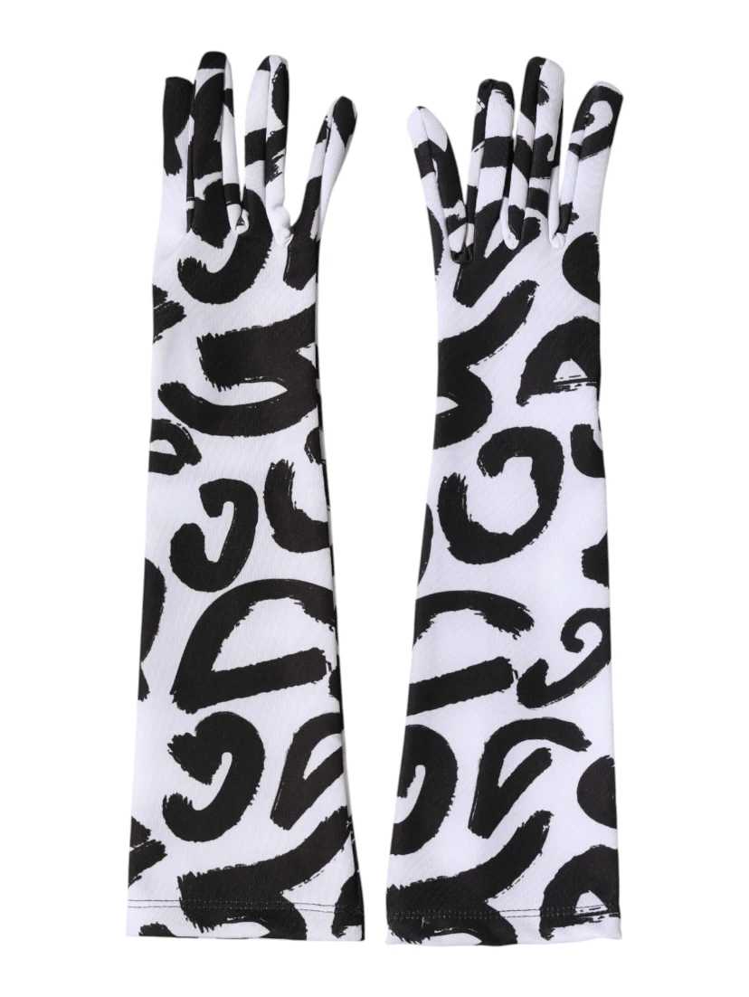 Black White DG Logo Elbow Length Mitten Gloves