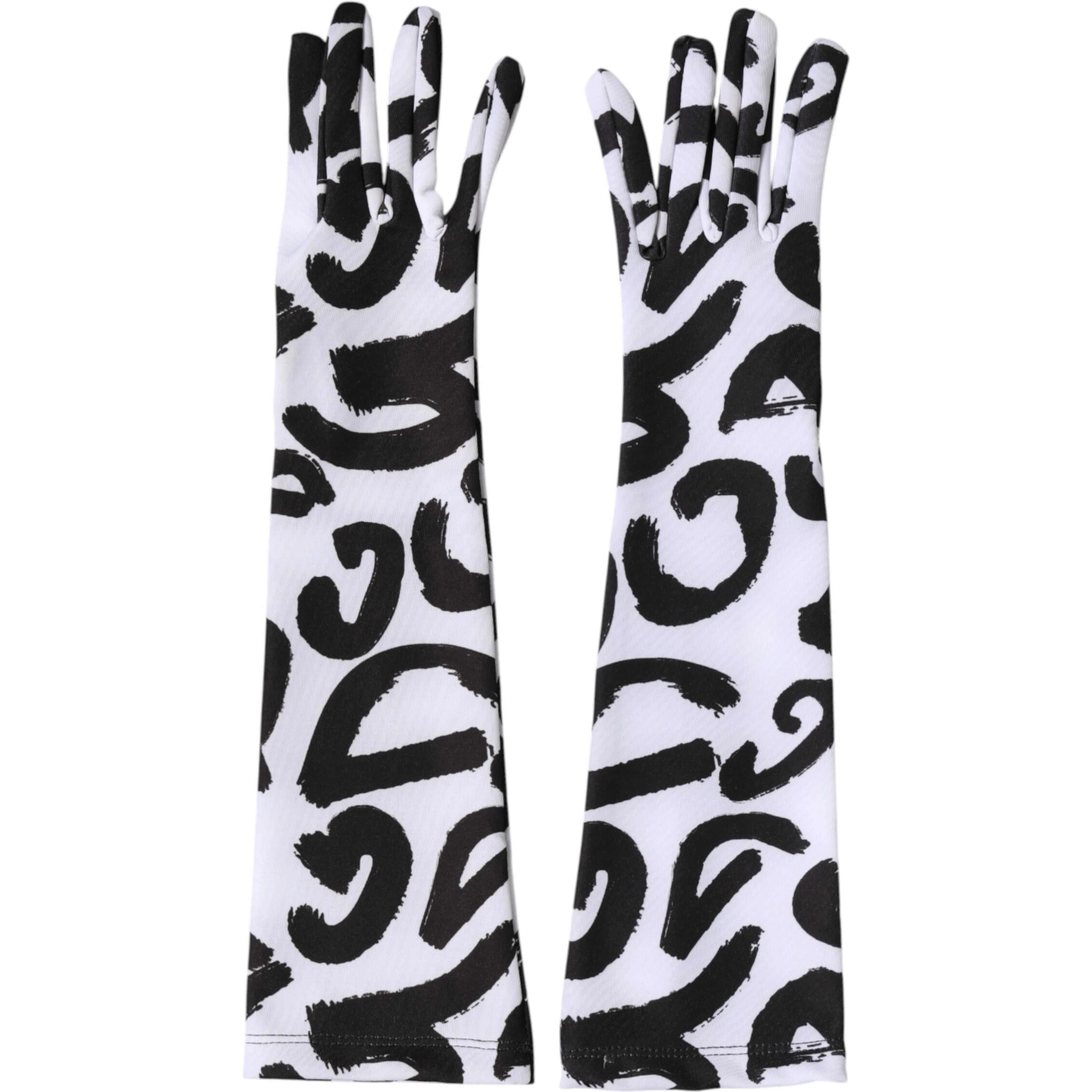 Black White DG Logo Elbow Length Mitten Gloves