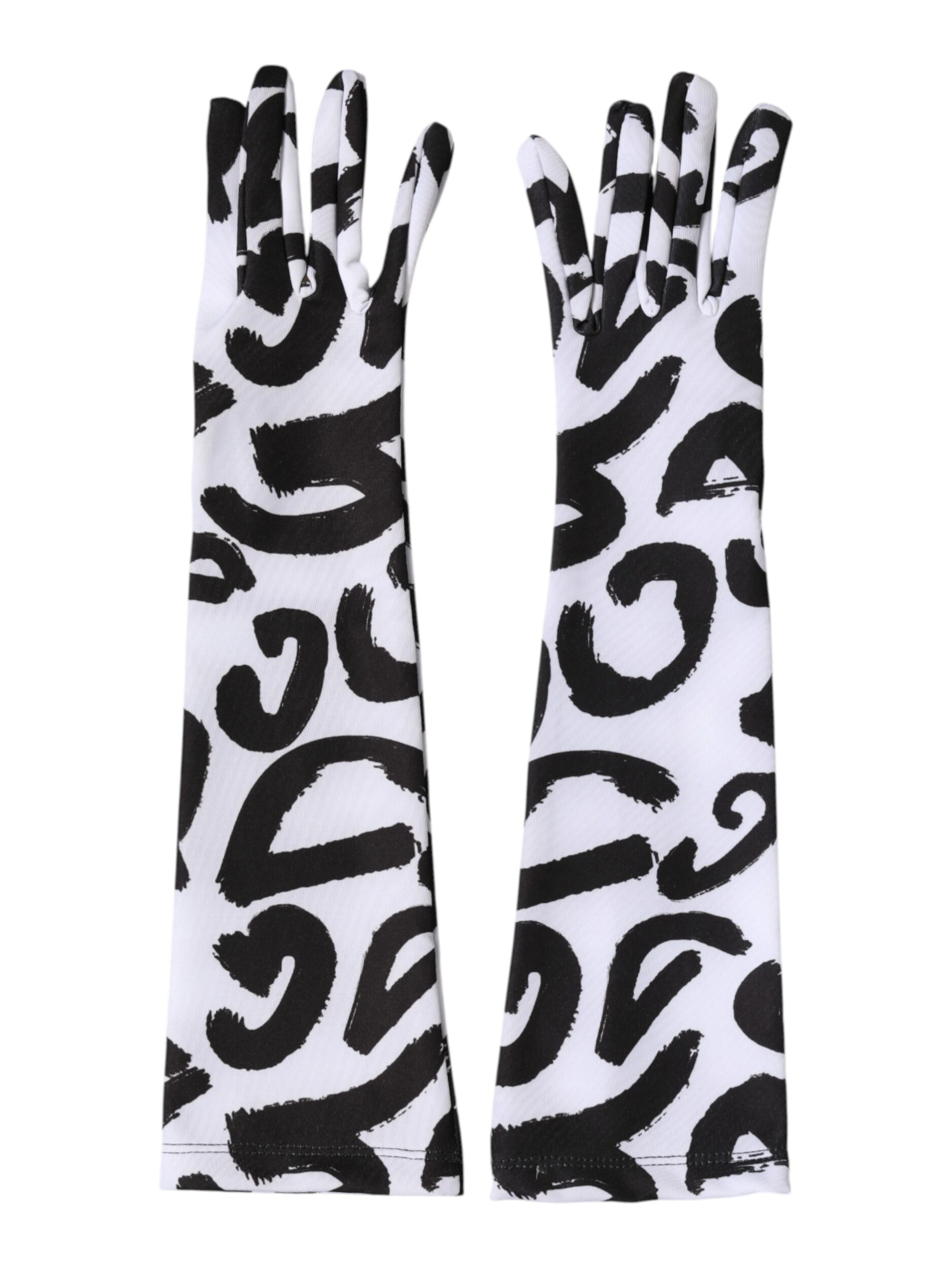 Black White DG Logo Elbow Length Mitten Gloves