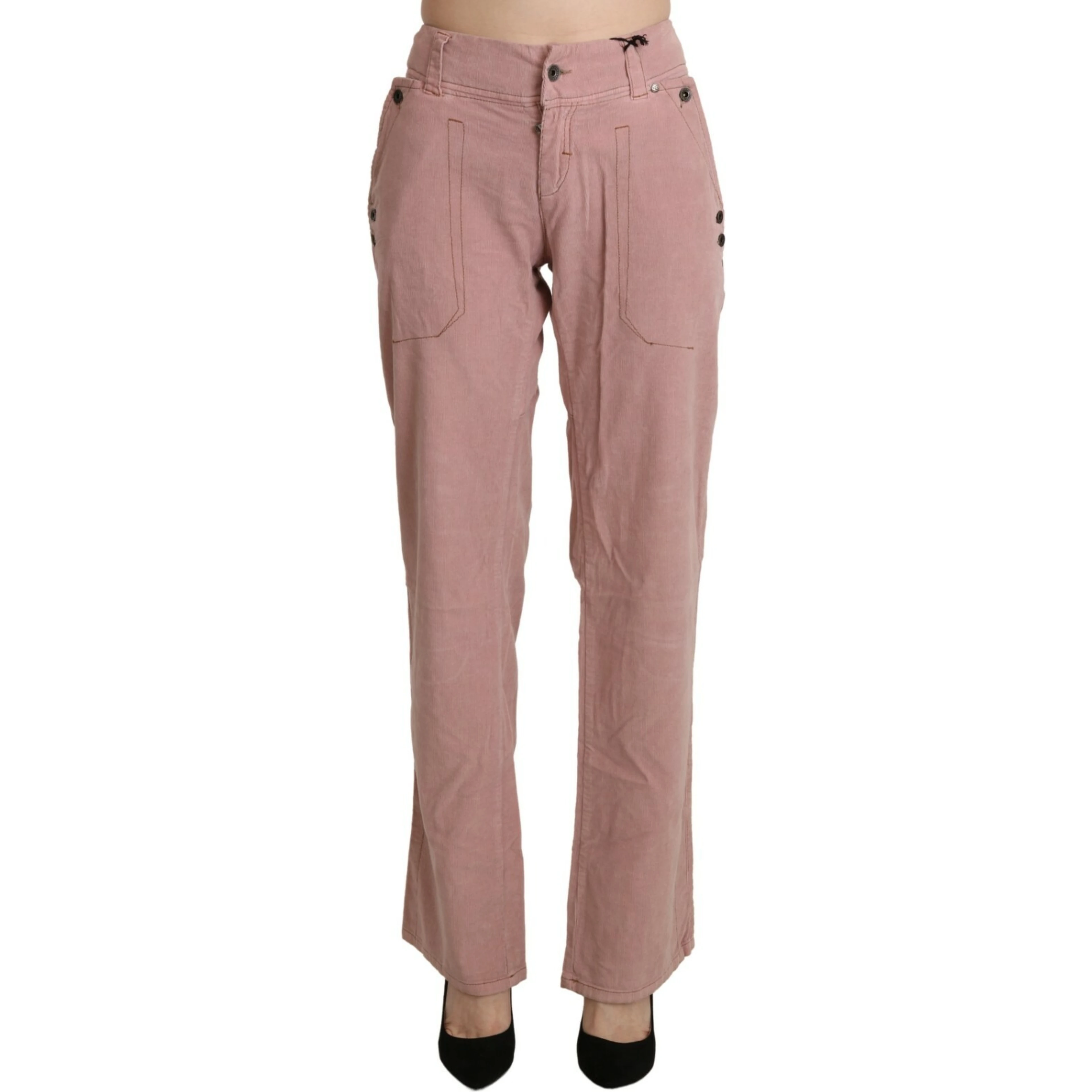 Cotton Pink High Waist Straight Trouser Pants