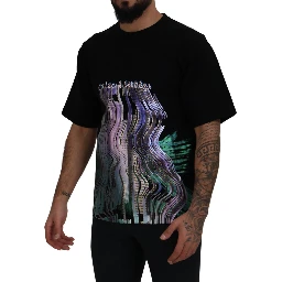 Cotton Black Printed Crewneck Tee T-shirt