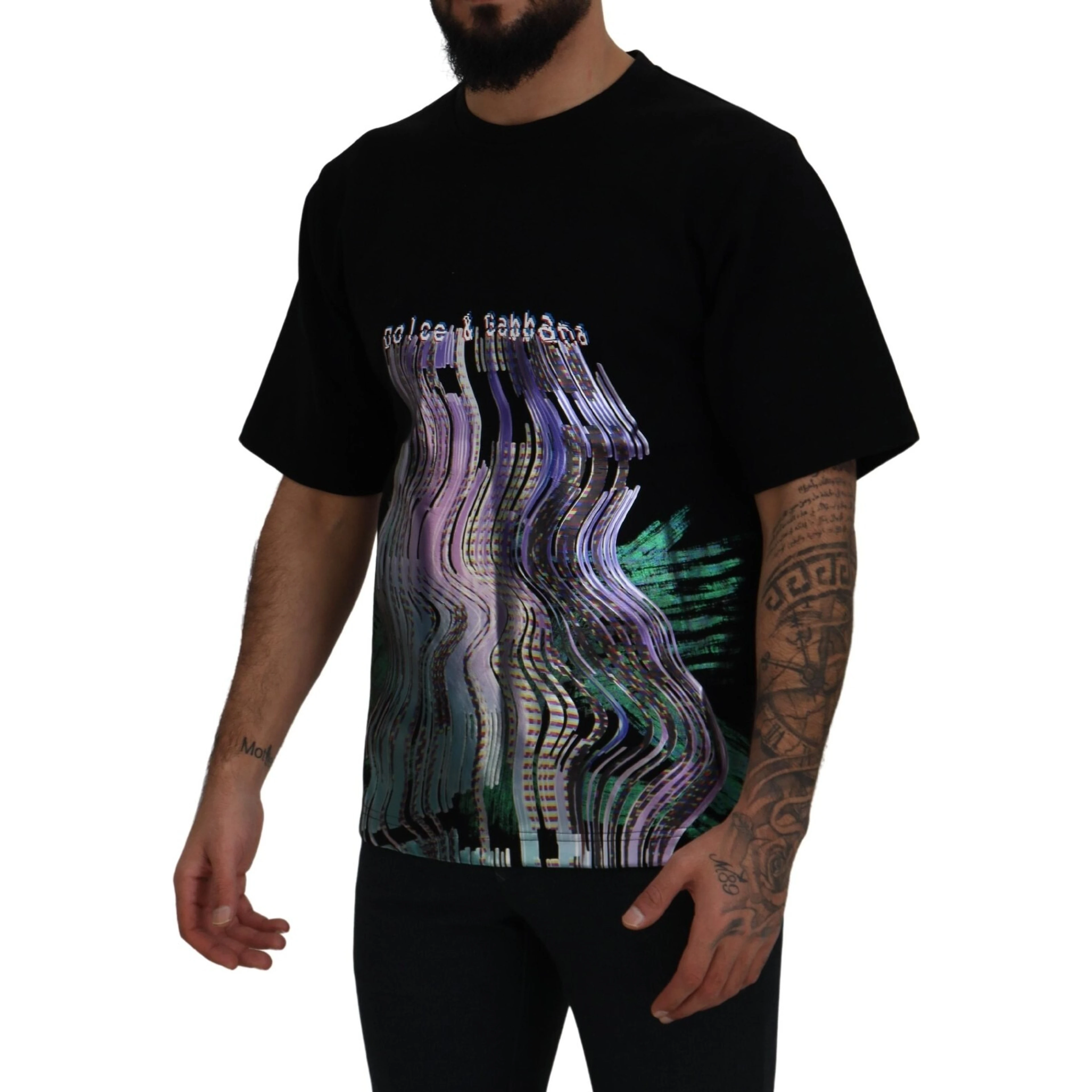 Cotton Black Printed Crewneck Tee T-shirt