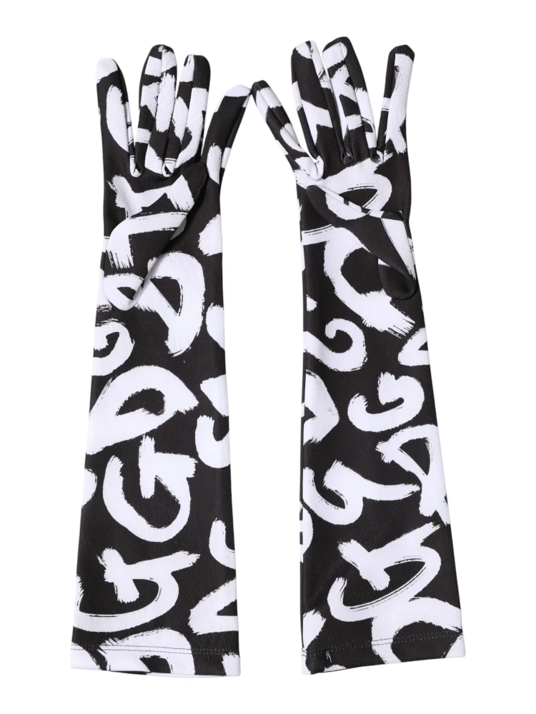 Black White DG Logo Elbow Length Mitten Gloves