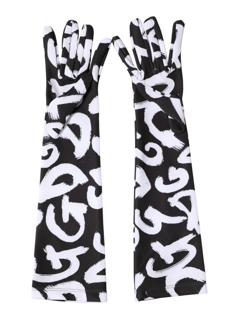 Black White DG Logo Elbow Length Mitten Gloves