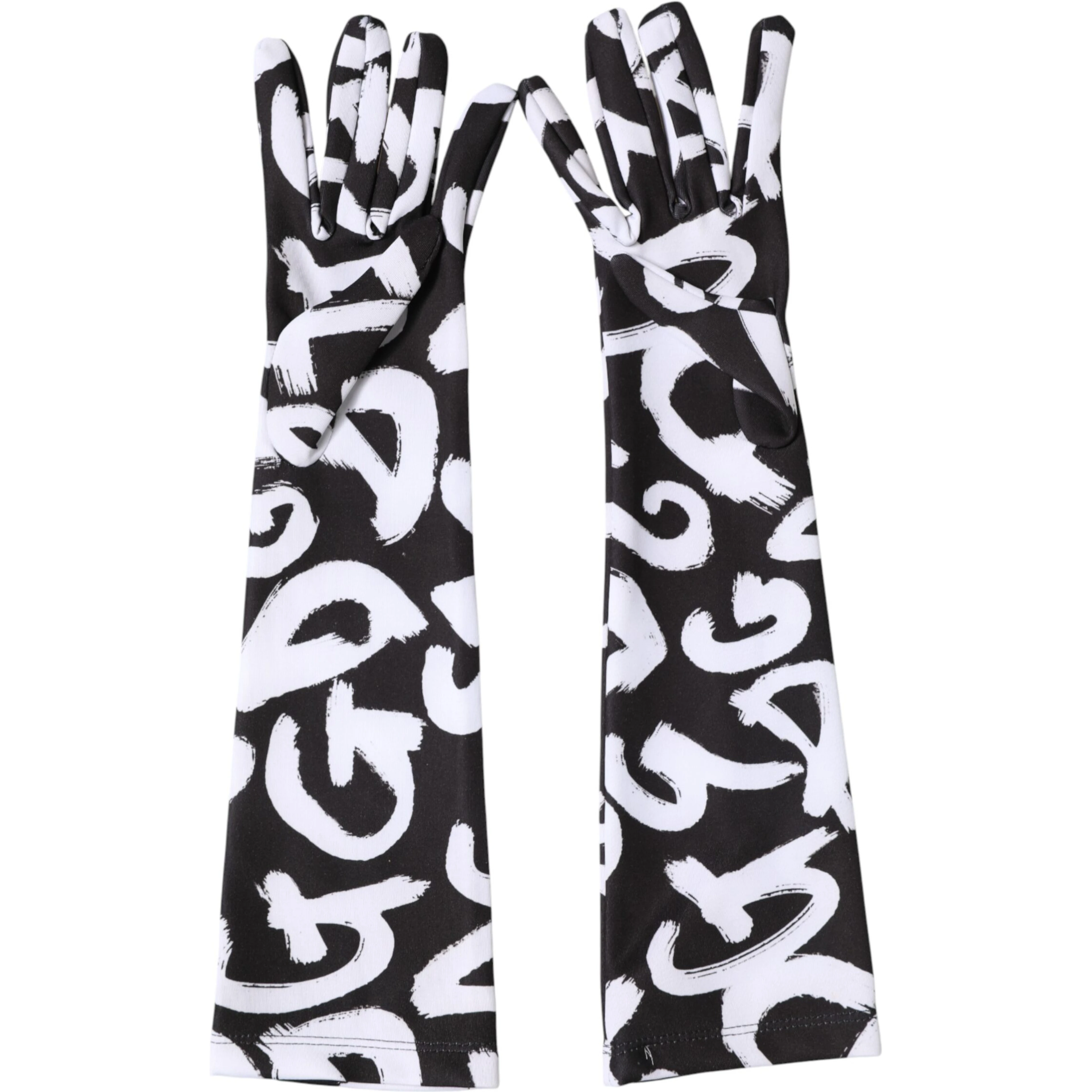 Black White DG Logo Elbow Length Mitten Gloves