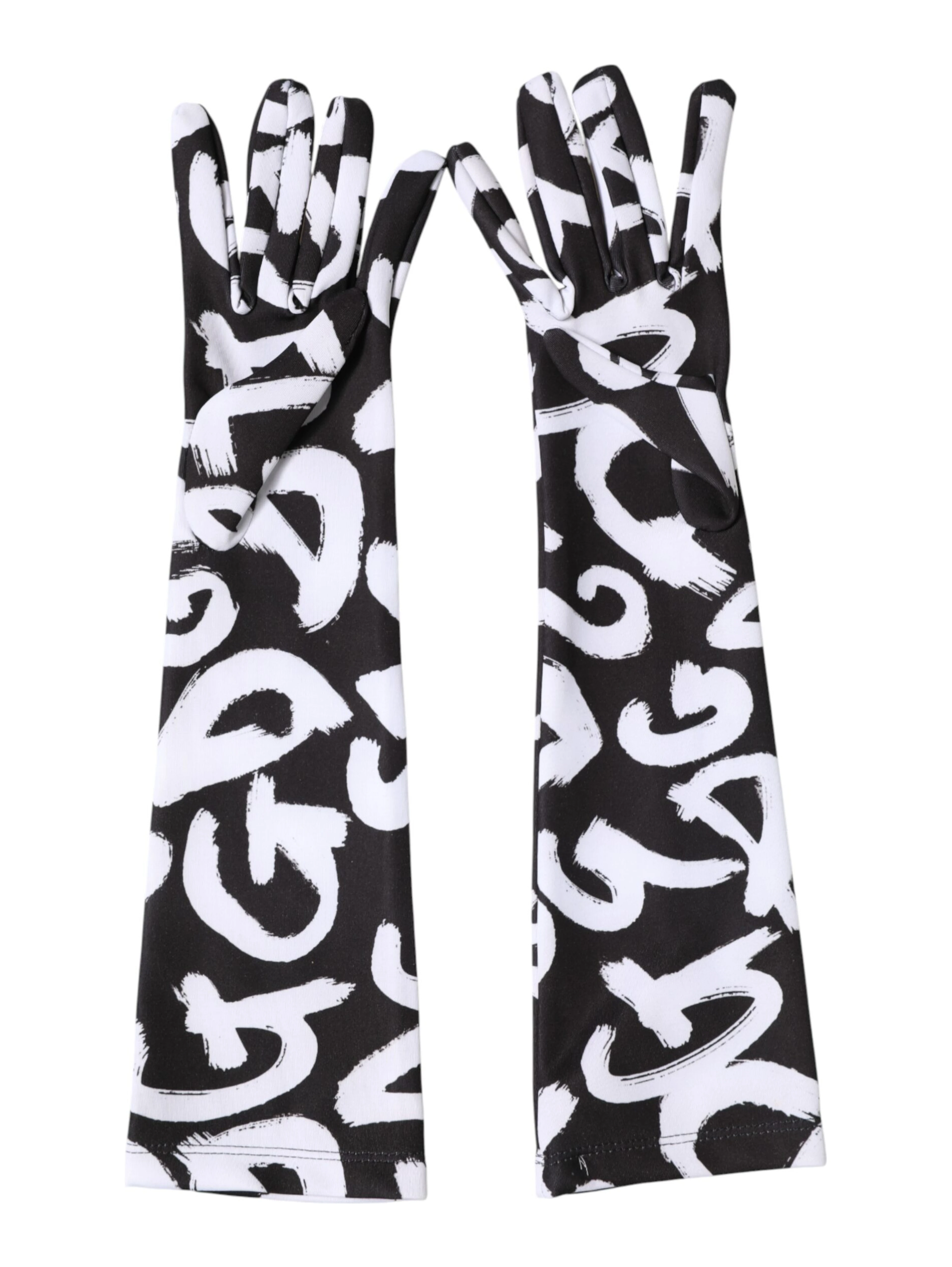 Black White DG Logo Elbow Length Mitten Gloves