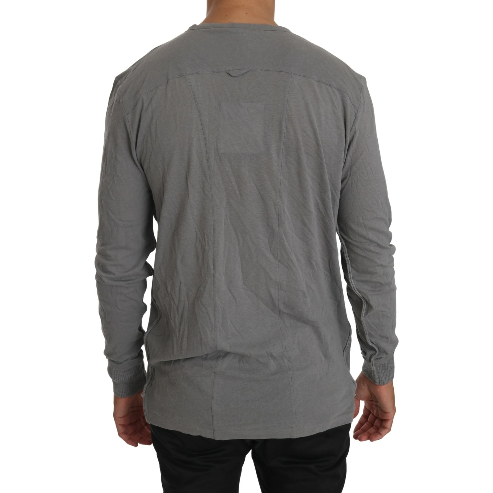 Cotton Gray Round Neck Pullover Top Sweater