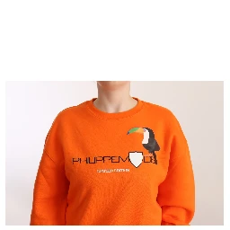Orange Printed Long Sleeves Pullover Sweater