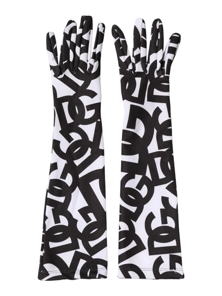 Black White DG Logo Elbow Length Mitten Gloves alternative
