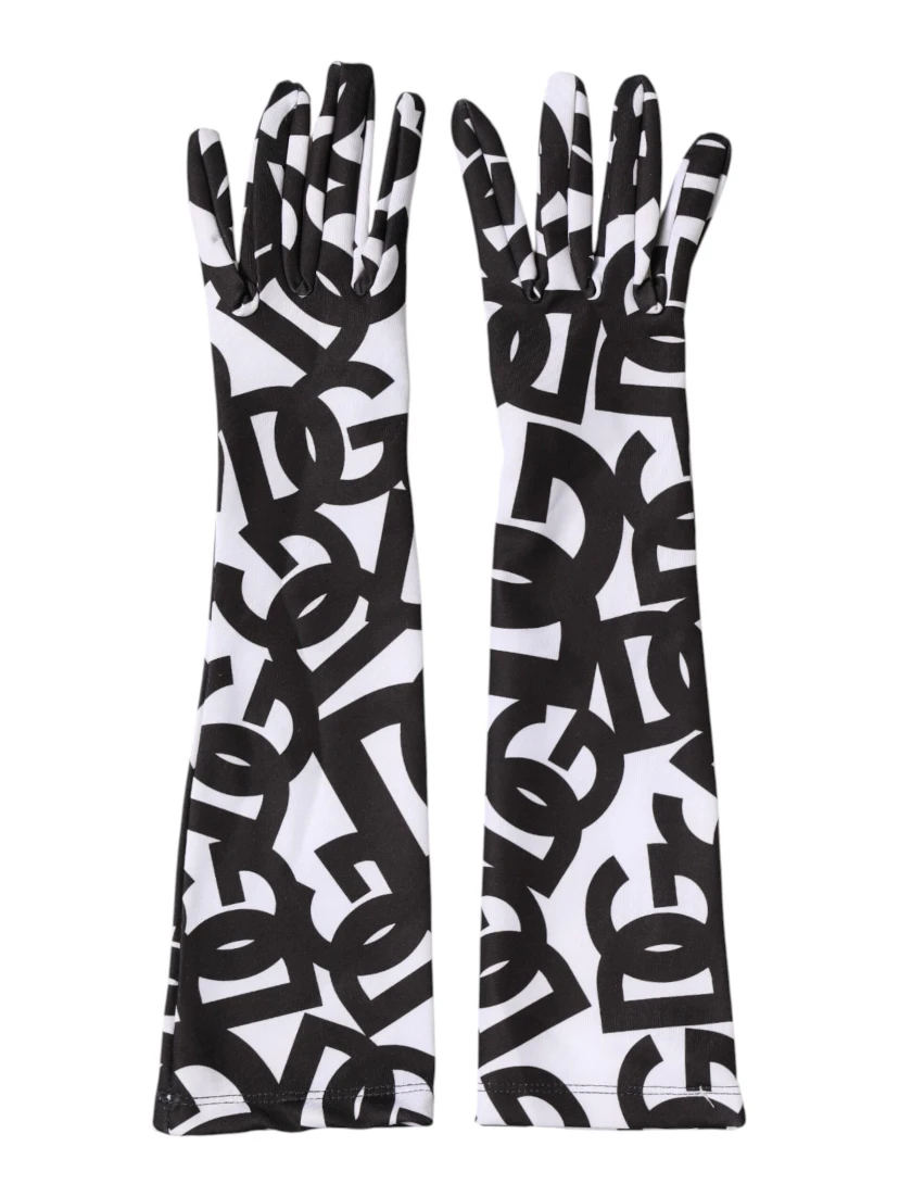 Black White DG Logo Elbow Length Mitten Gloves