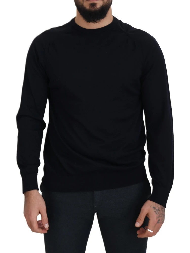 Black Wool Crewneck Pullover Sweatshirt Sweater