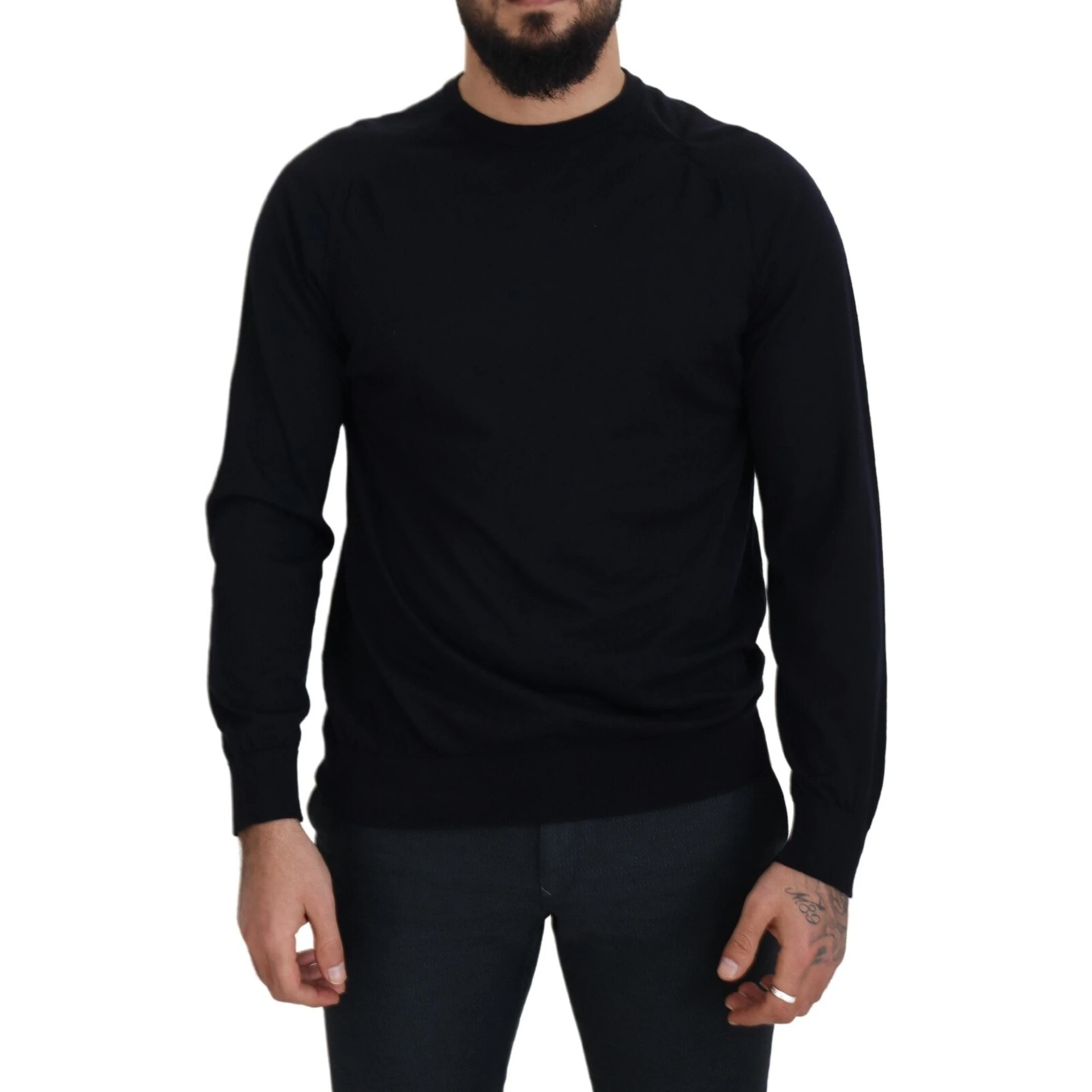 Black Wool Crewneck Pullover Sweatshirt Sweater