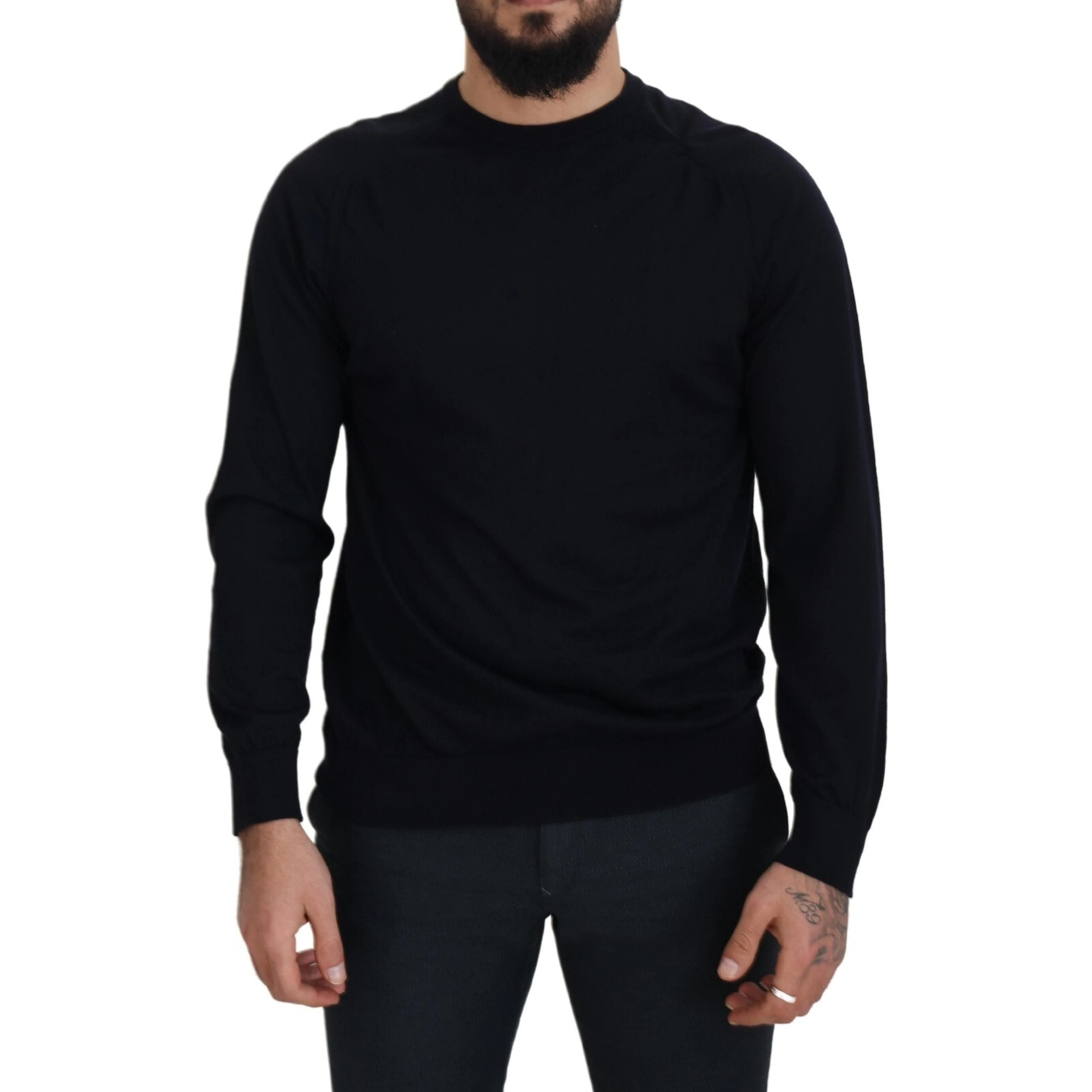 Black Wool Crewneck Pullover Sweatshirt Sweater