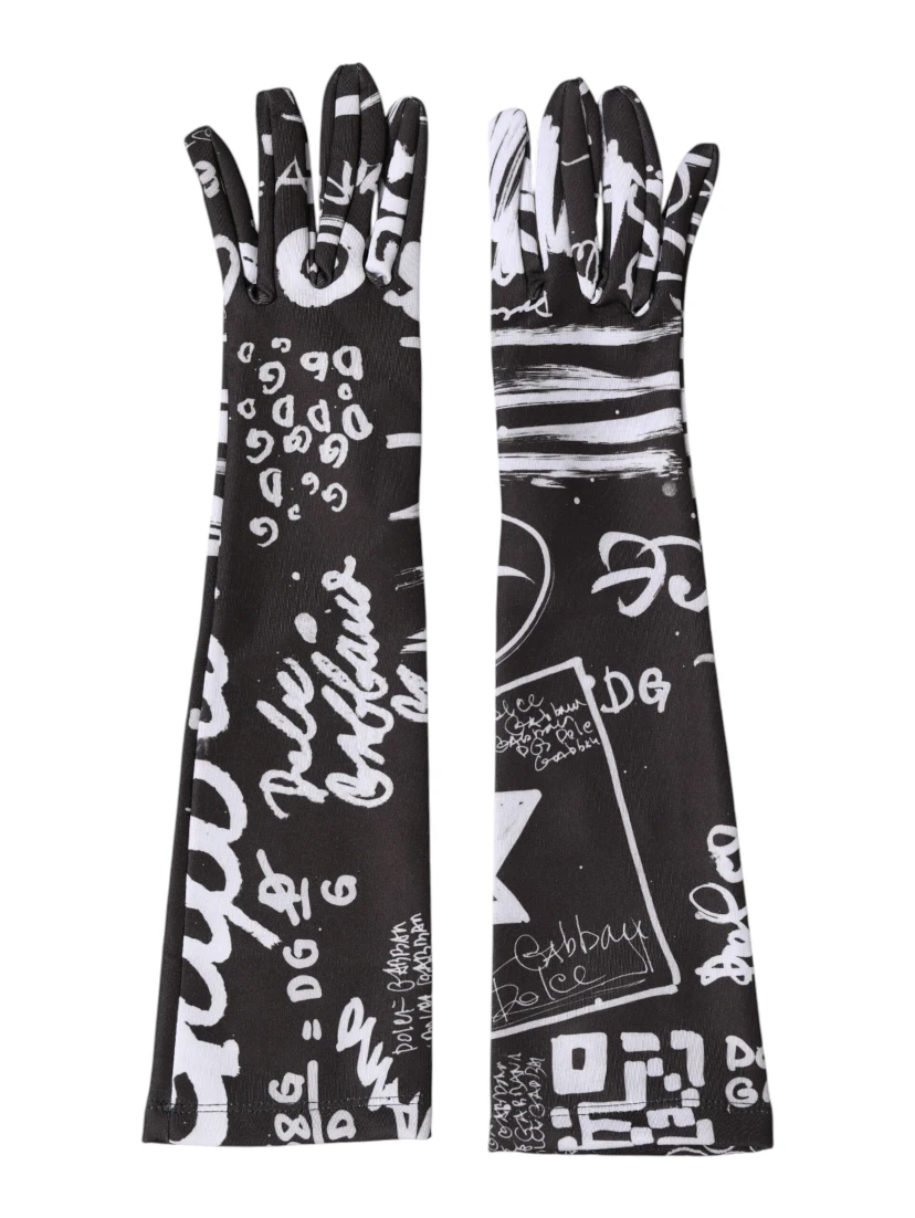 Black White DG Logo Elbow Length Mitten Gloves