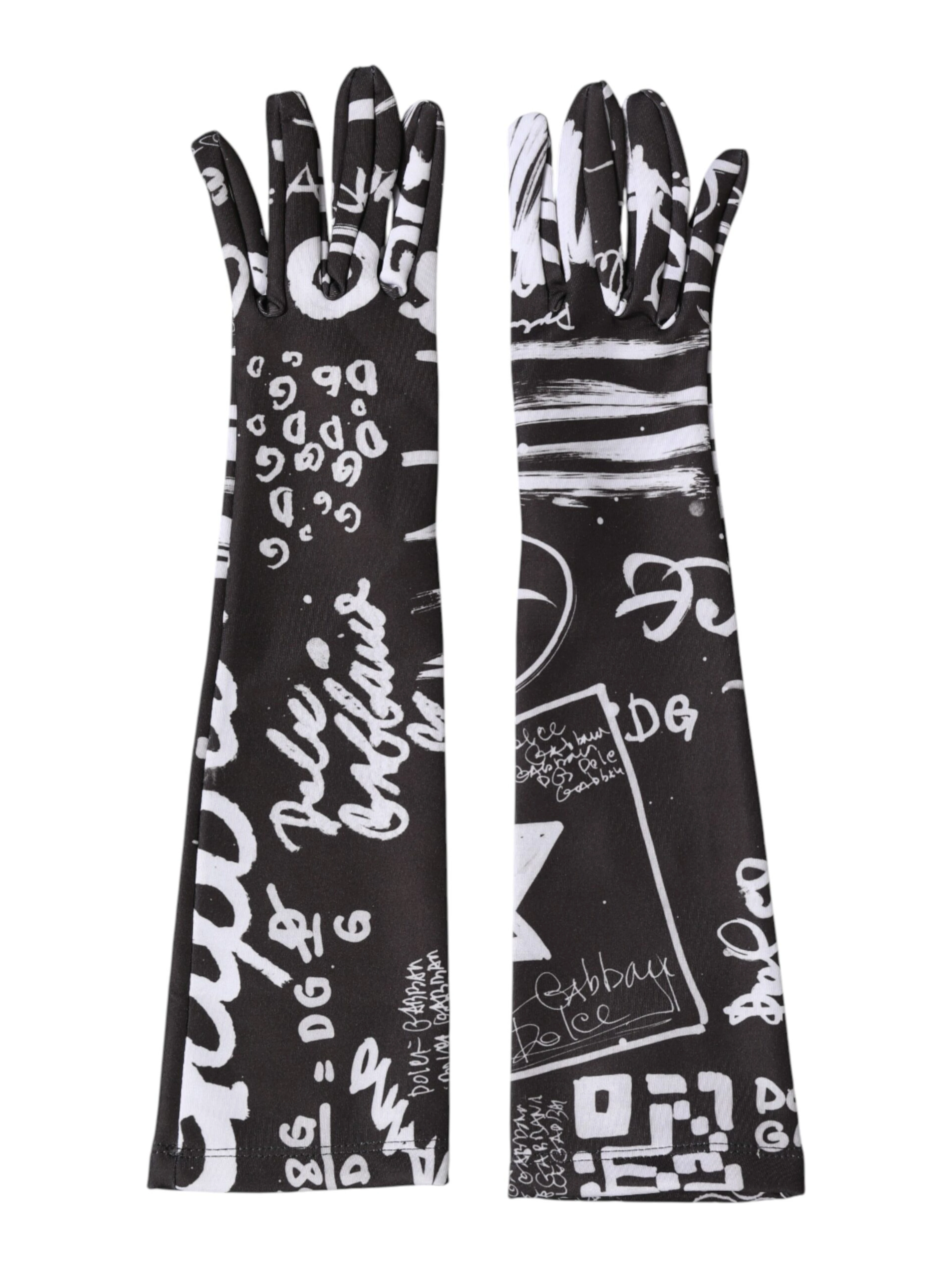 Black White DG Logo Elbow Length Mitten Gloves