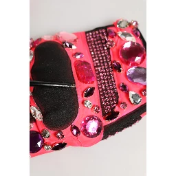 Black Pink Crystal Wrist Length Mitten Gloves