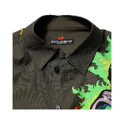 Brown Superhero Print Button Down Shirt