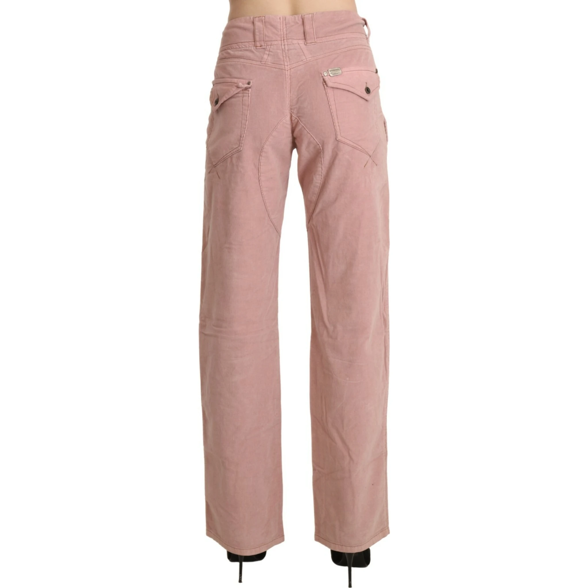 Cotton Pink High Waist Straight Trouser Pants