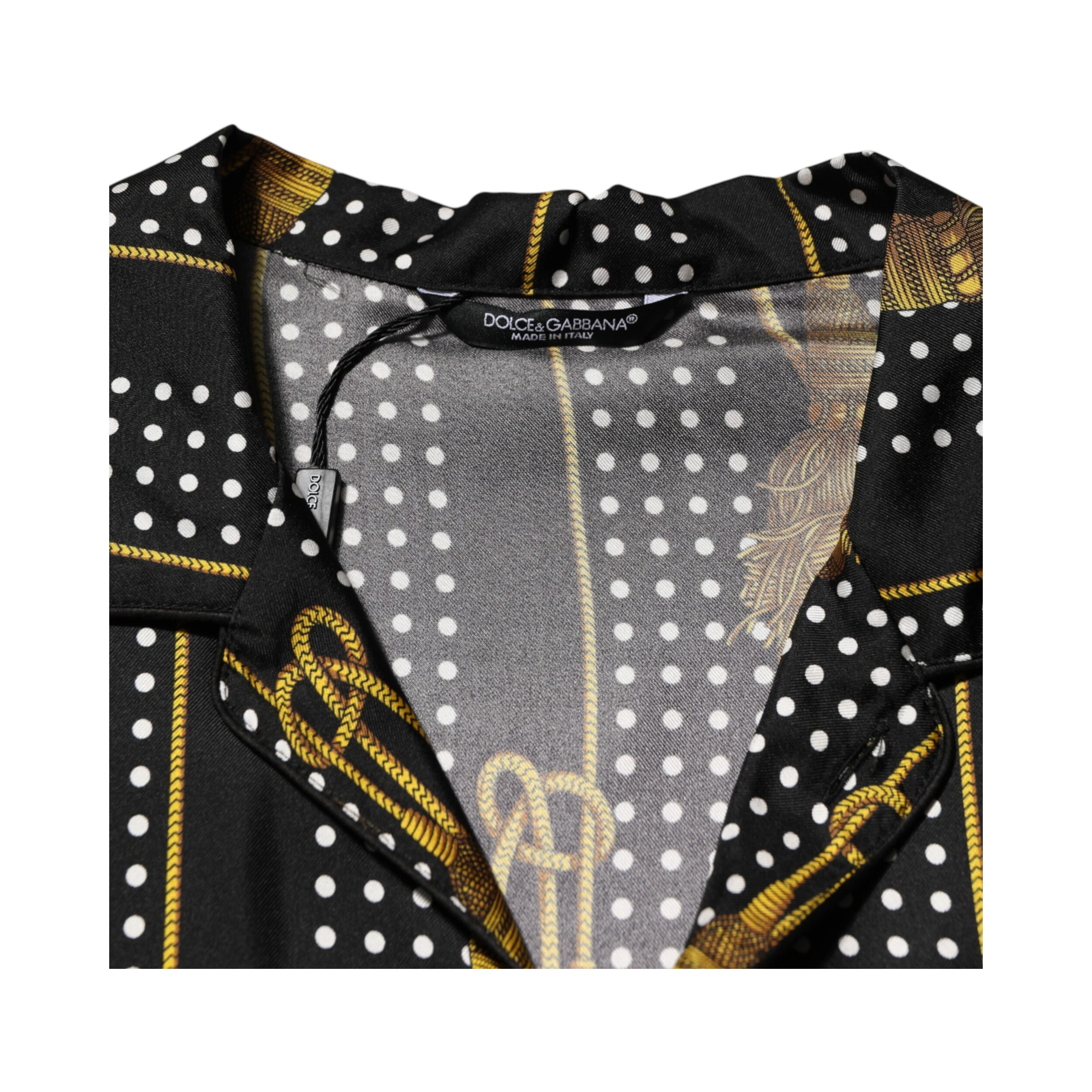 Black Dotted Tassel Silk Button Down Shirt