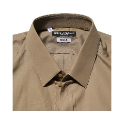 Brown Cotton Collared Men GOLD Dress Shirt