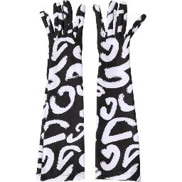 Black White DG Logo Elbow Length Mitten Gloves