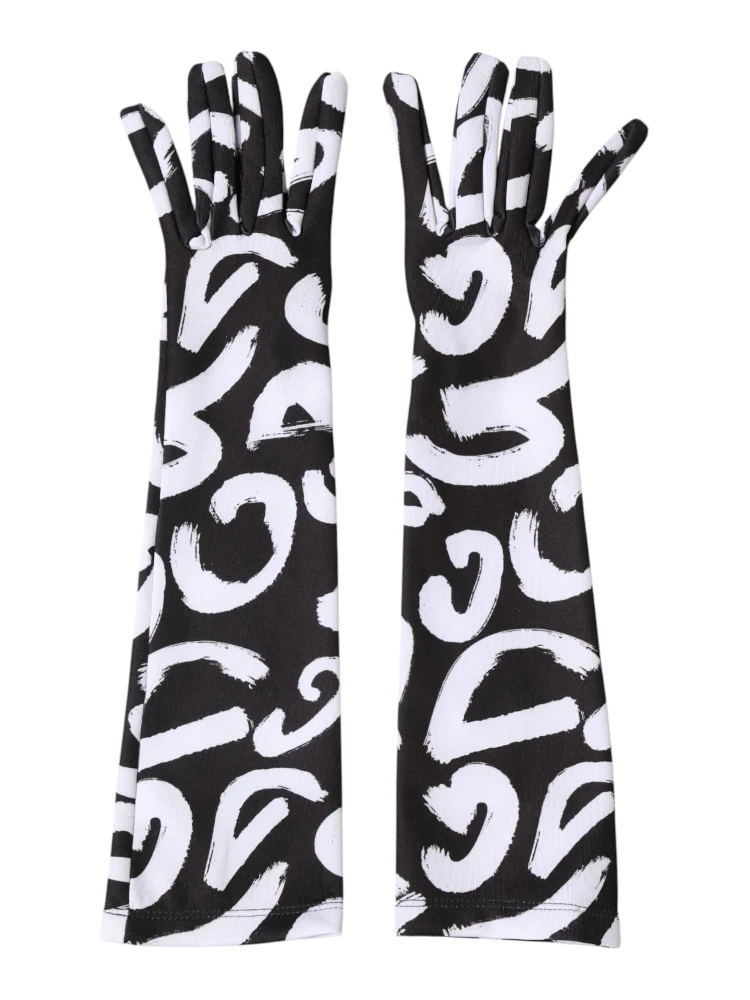 Black White DG Logo Elbow Length Mitten Gloves alternative