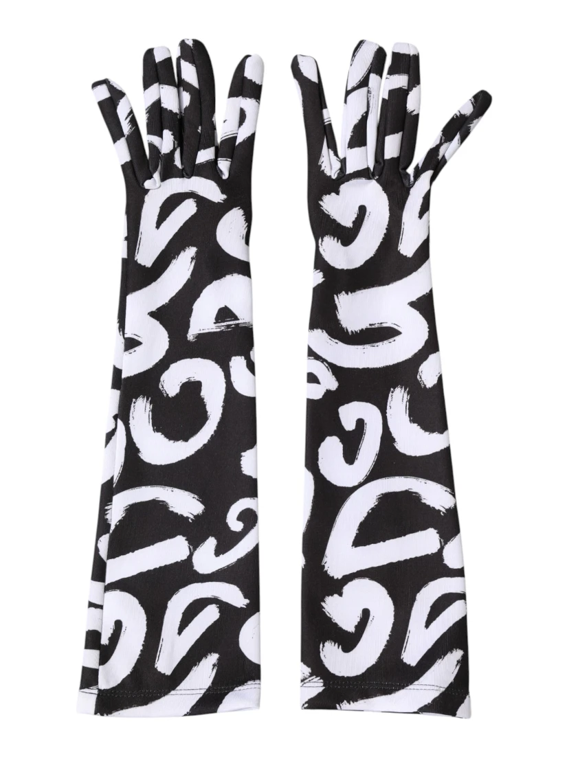 Black White DG Logo Elbow Length Mitten Gloves
