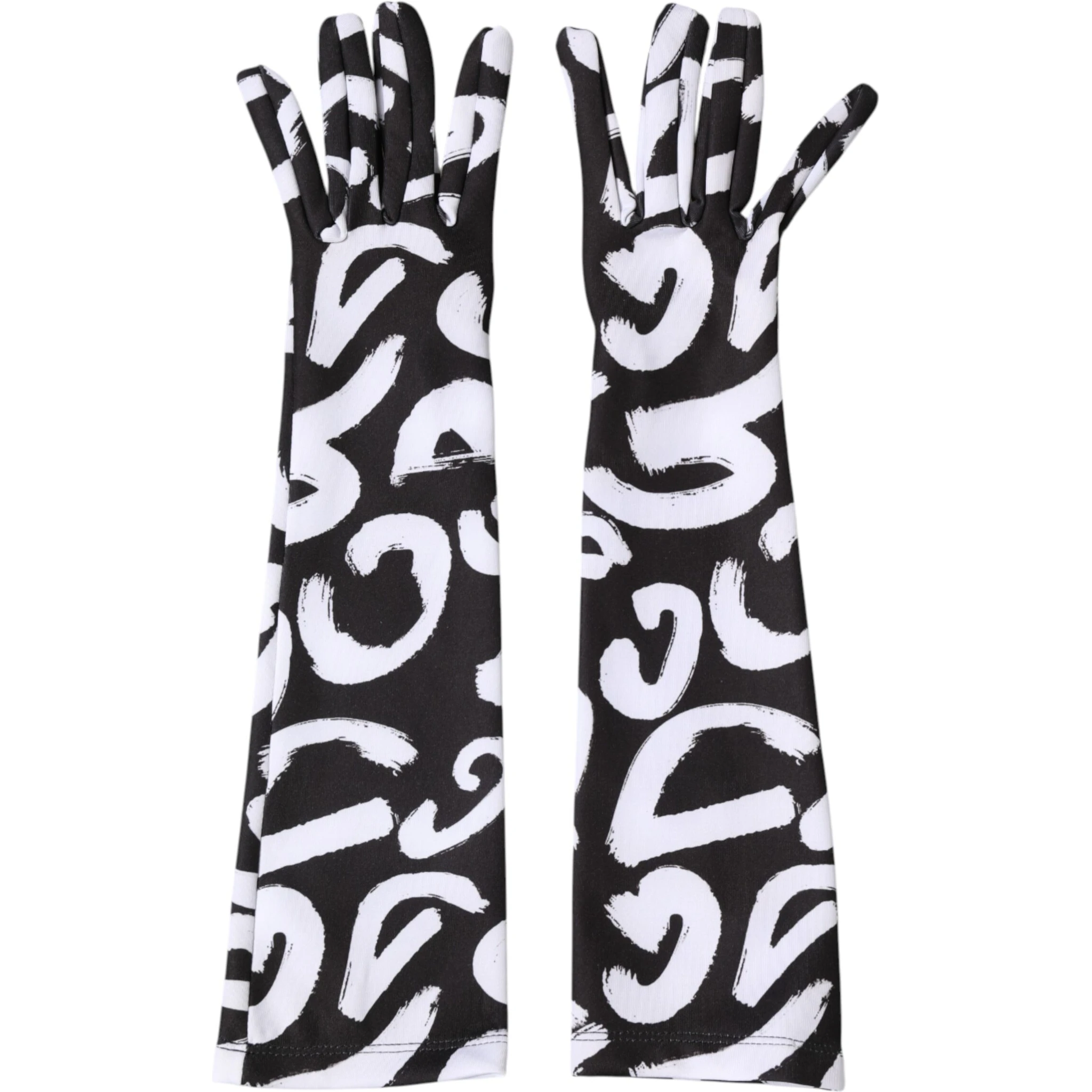 Black White DG Logo Elbow Length Mitten Gloves