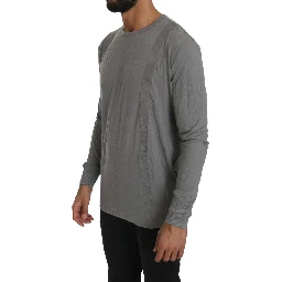 Cotton Gray Round Neck Pullover Top Sweater