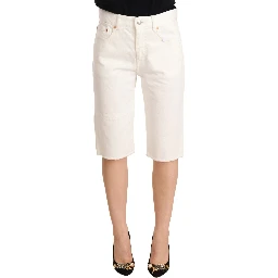 White Mid Waist Knee Length Bermuda Shorts