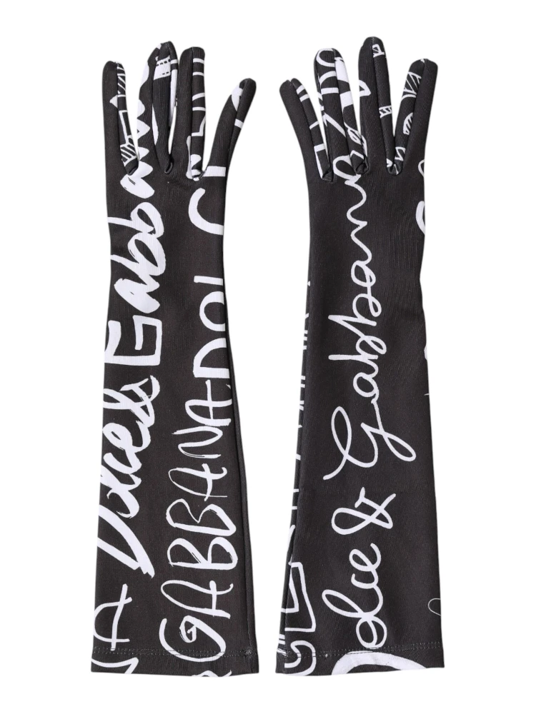 Black White DG Logo Elbow Length Mitten Gloves