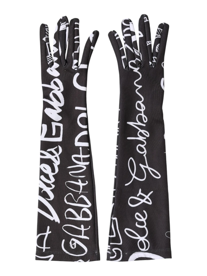 Black White DG Logo Elbow Length Mitten Gloves