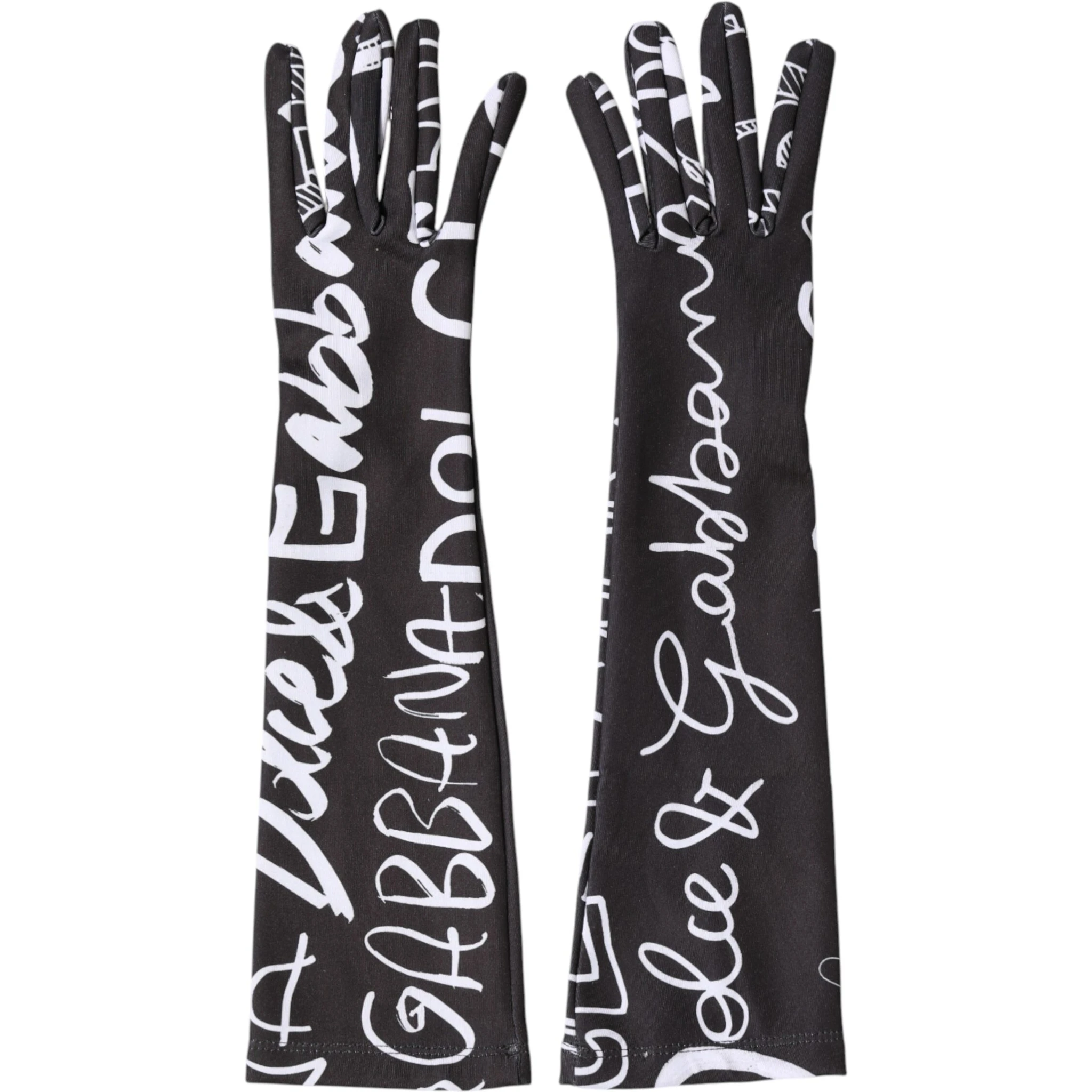 Black White DG Logo Elbow Length Mitten Gloves