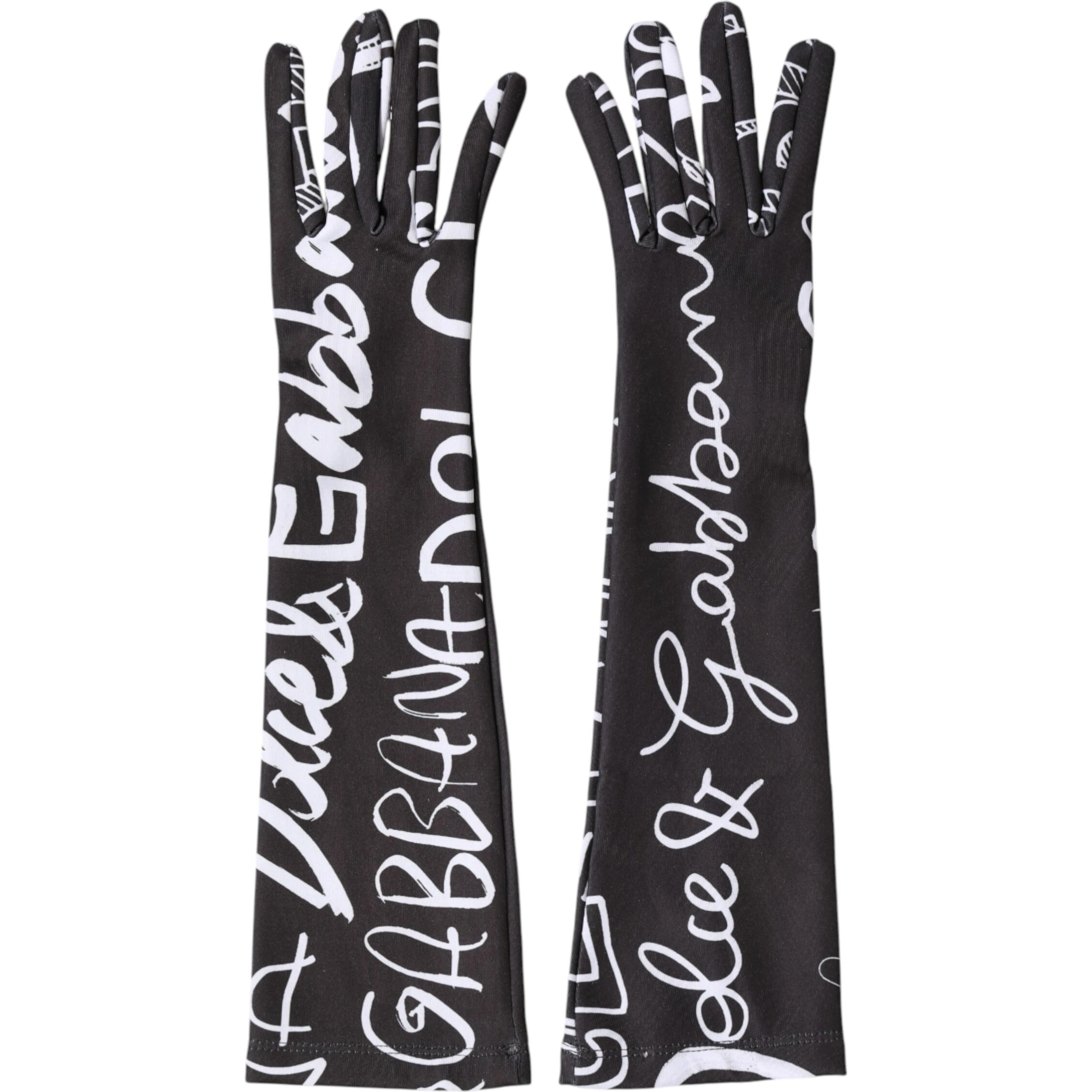 Black White DG Logo Elbow Length Mitten Gloves