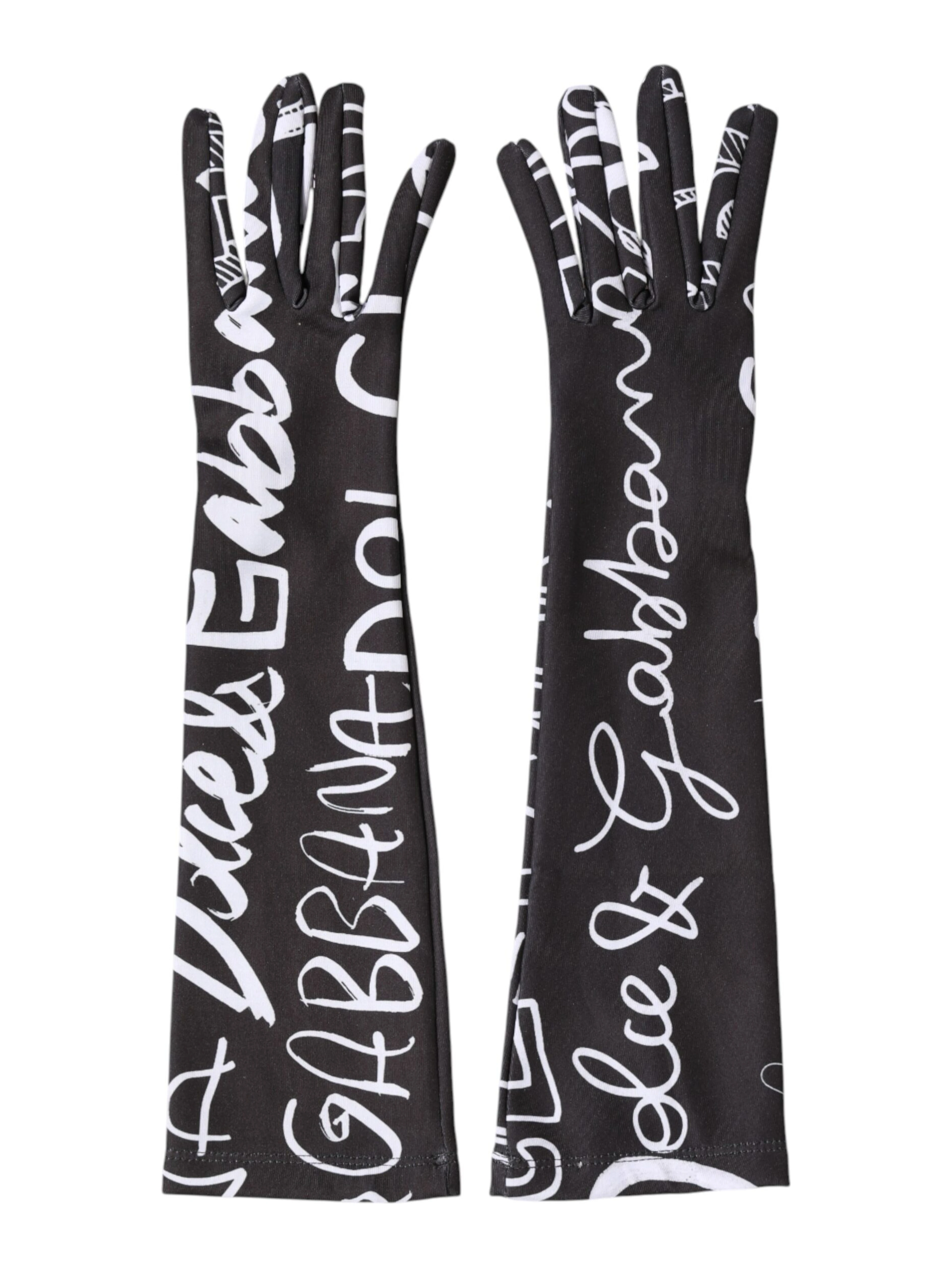 Black White DG Logo Elbow Length Mitten Gloves