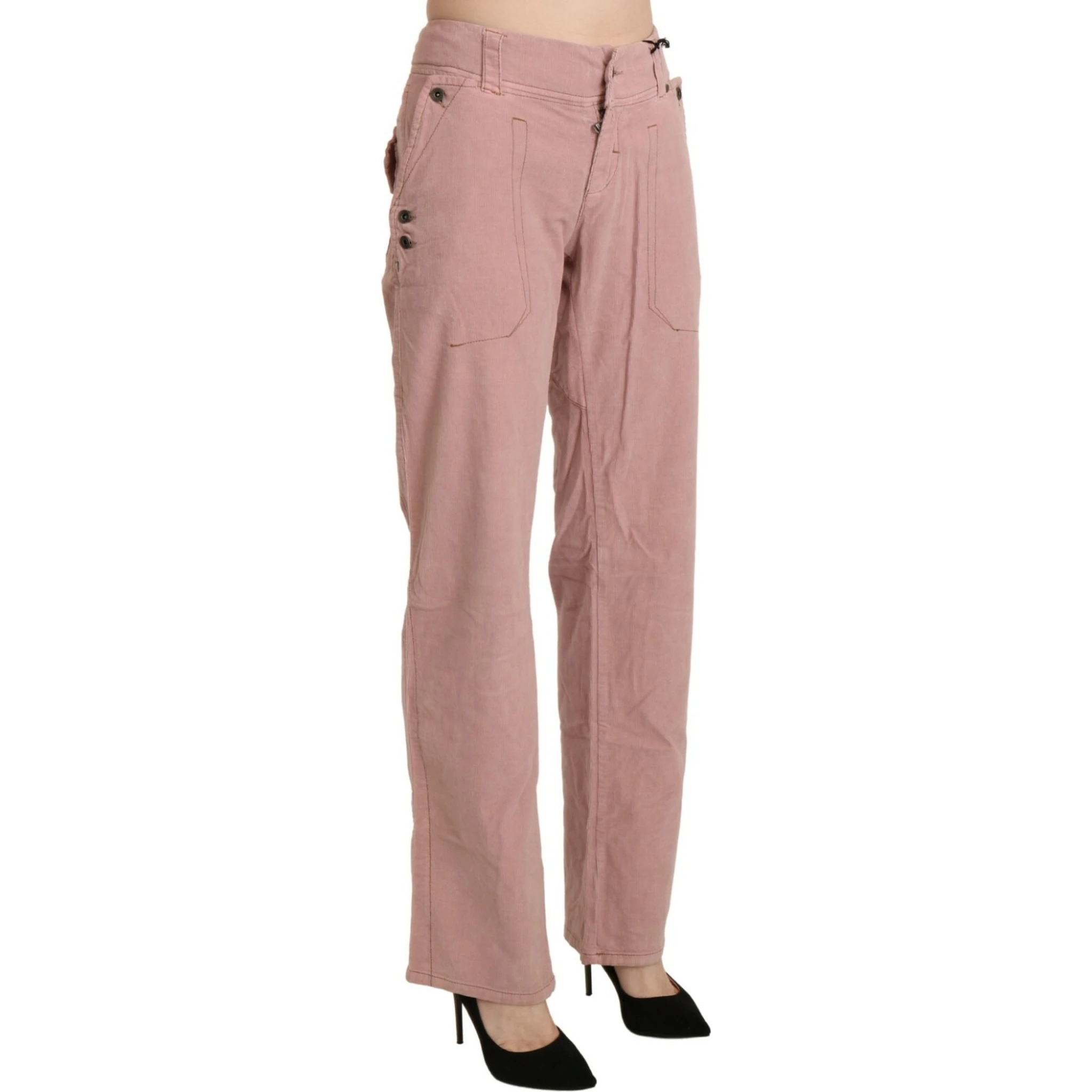 Cotton Pink High Waist Straight Trouser Pants