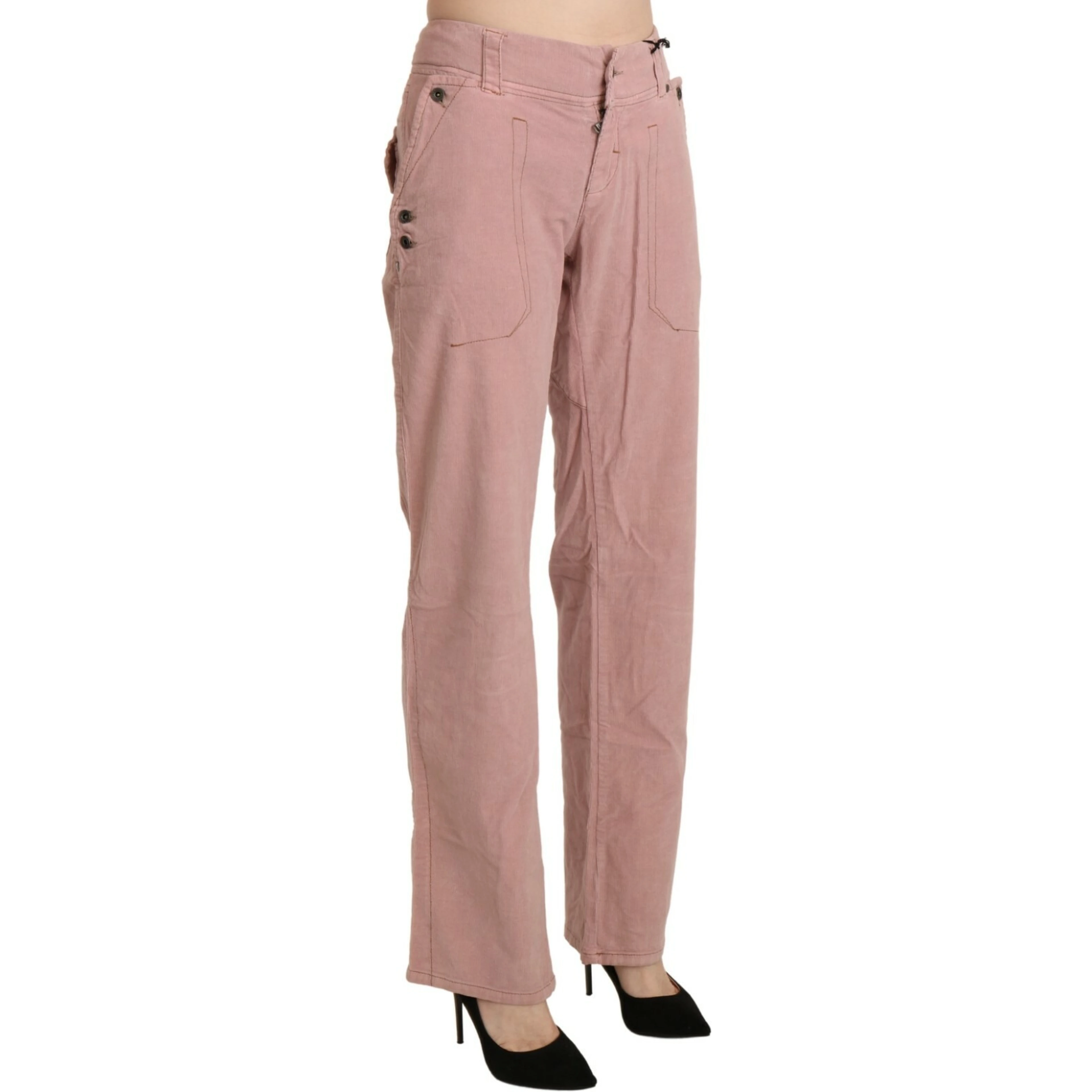 Cotton Pink High Waist Straight Trouser Pants